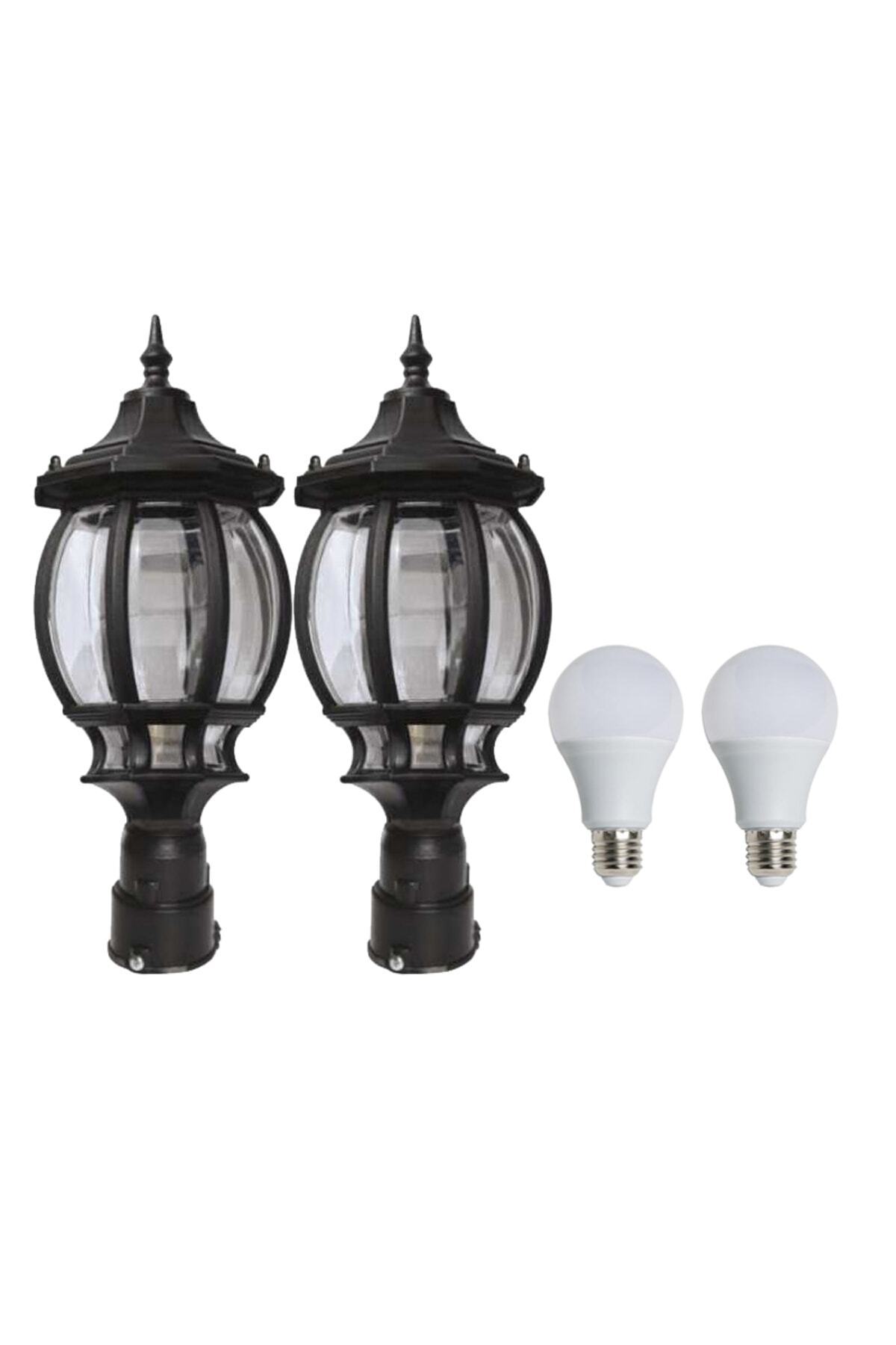 Lambax 2 Ad. Sekizgen Direk Üstü Aplik Bahçe Aydınlatma Armatürü Siyah (9w Led Ampul Hediyeli Günışığı)