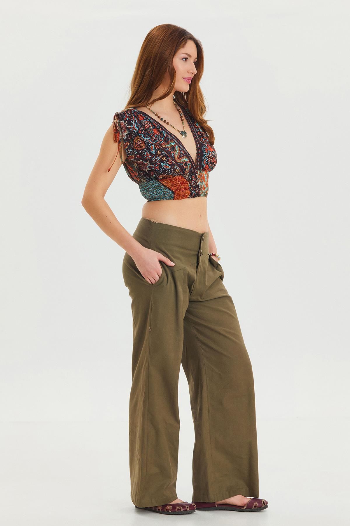 Los banditos-Bohemian Trousers with Pleated Bias Cut Buttons 4