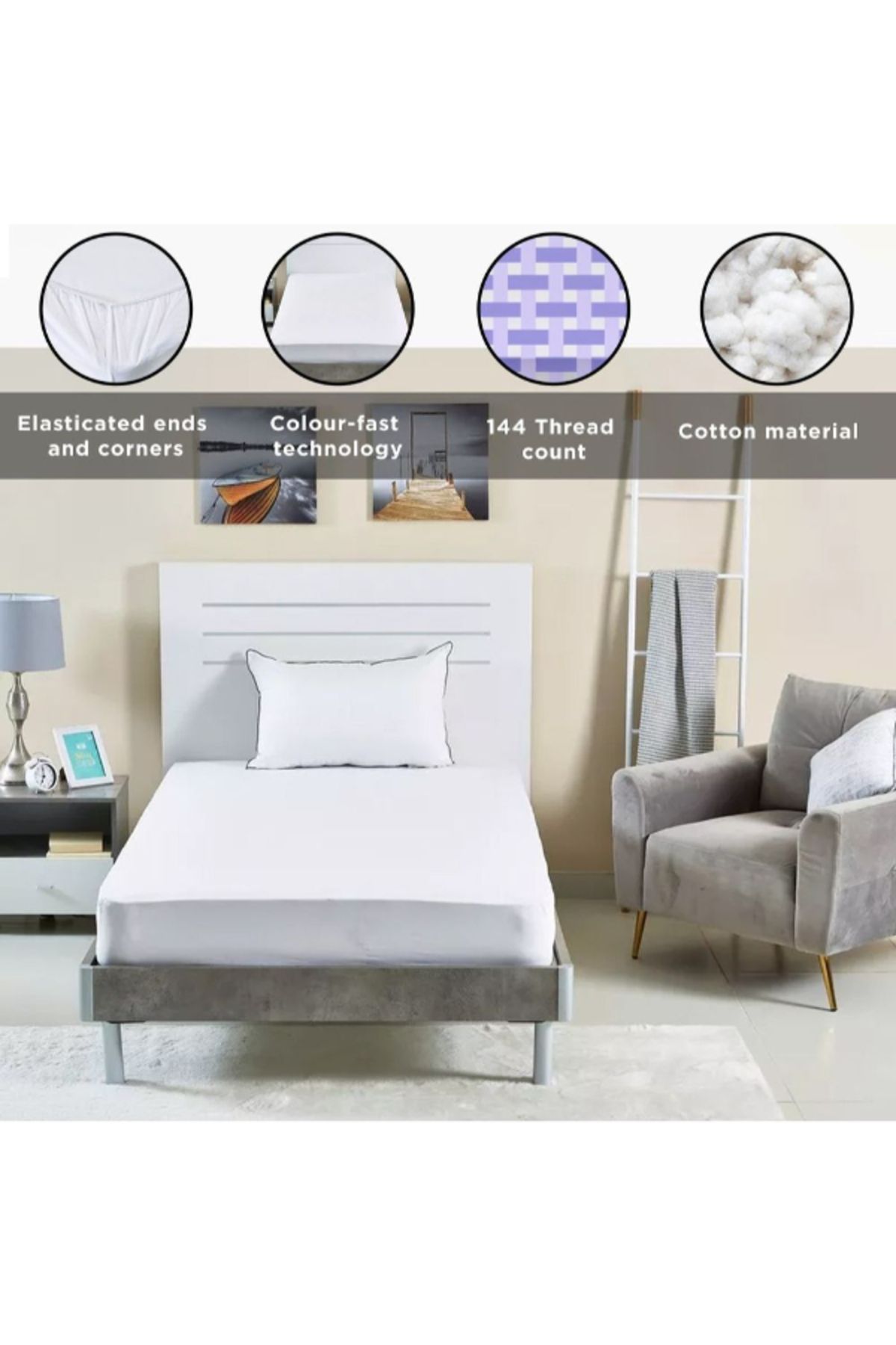 Home Box-ملاءة سرير مزدوجة من Ballina مصنوعة من القطن الصلب - 120x200+33 سم 4