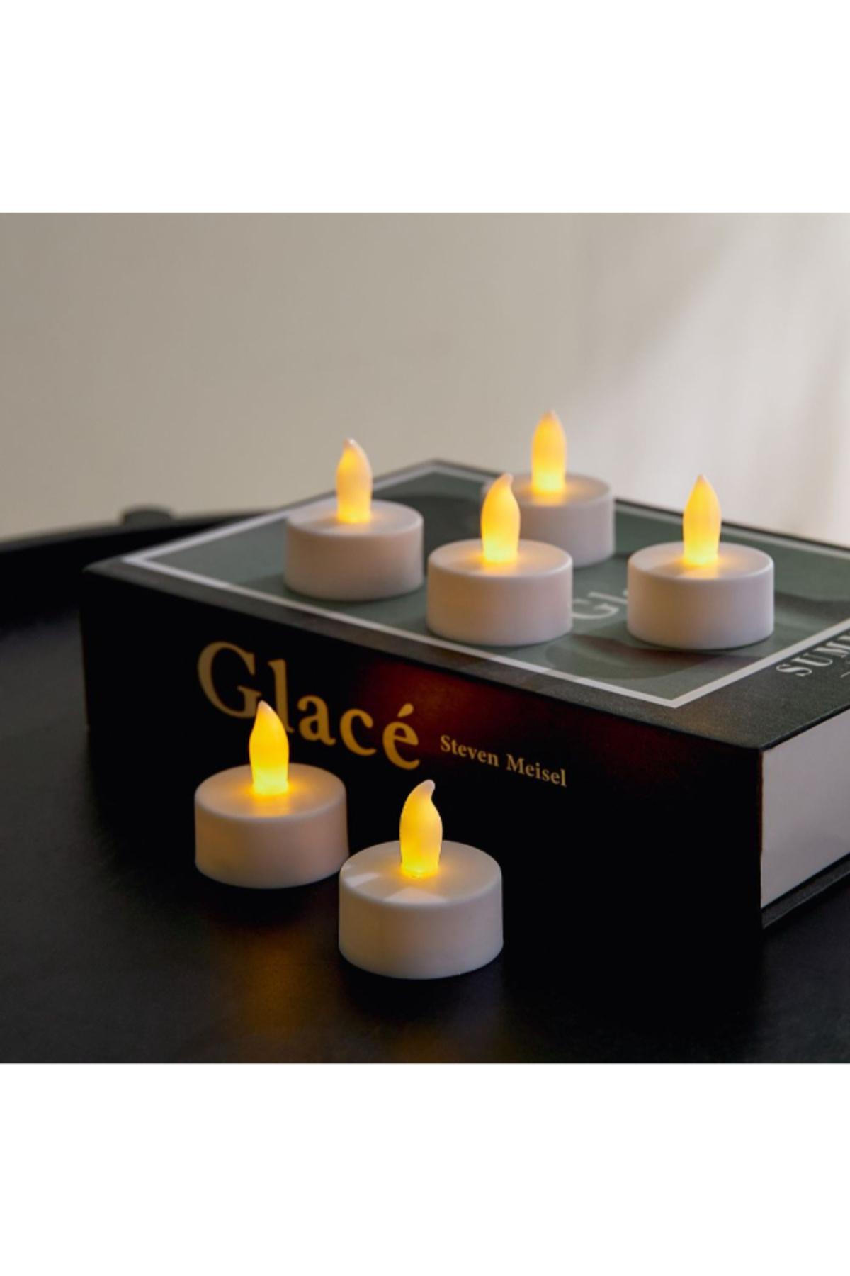 Home Box Luna 6-Piece LED Flameless Tealight Candle Set with Flickering