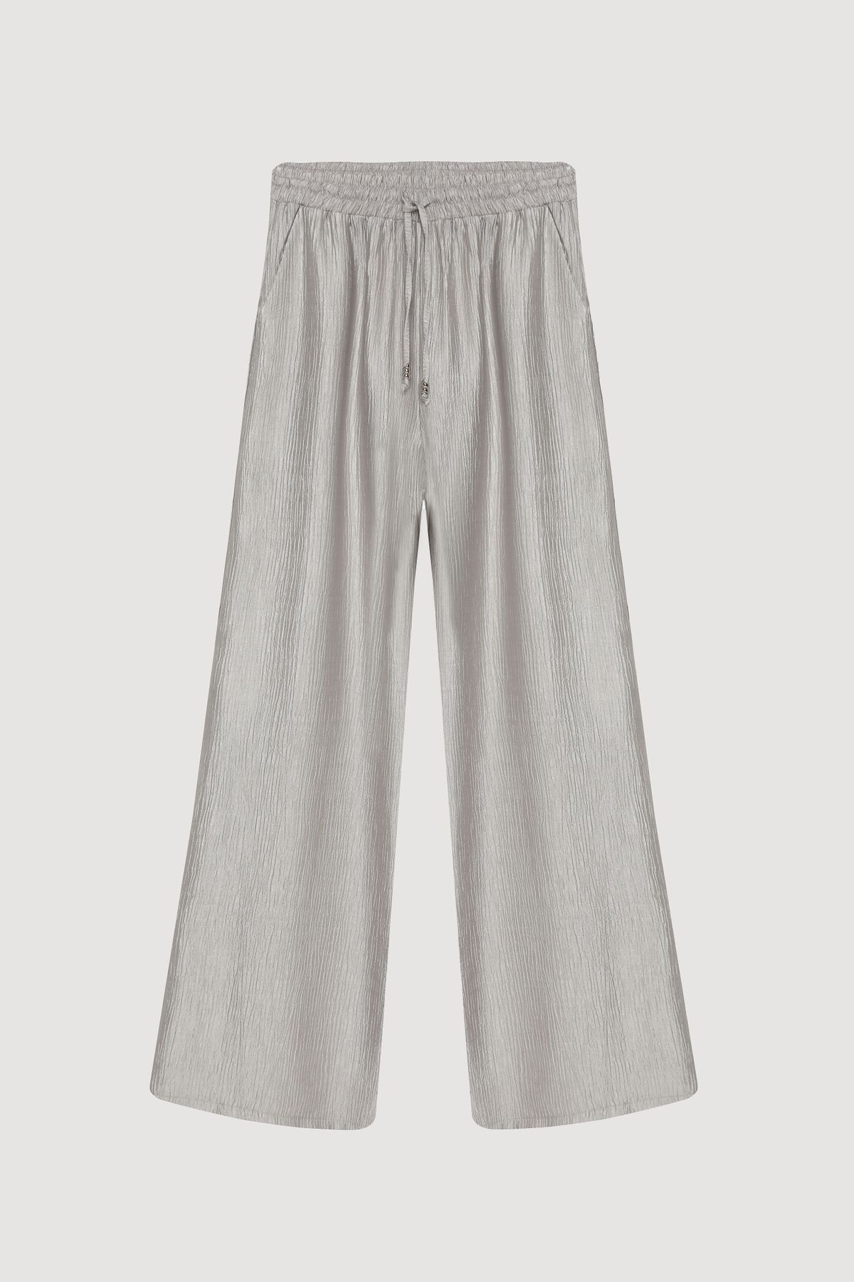Quzu-Gray Elastic Waist Wide Pants Textured 2