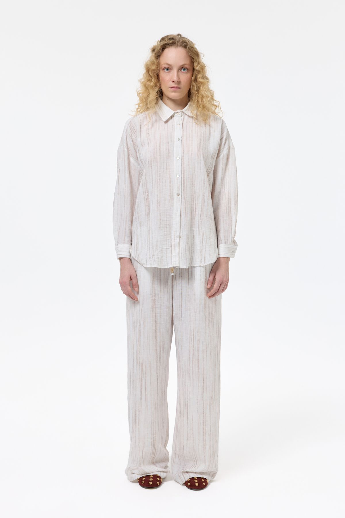 Quzu-Beaded Rope Tied Textured Trousers Stone 3