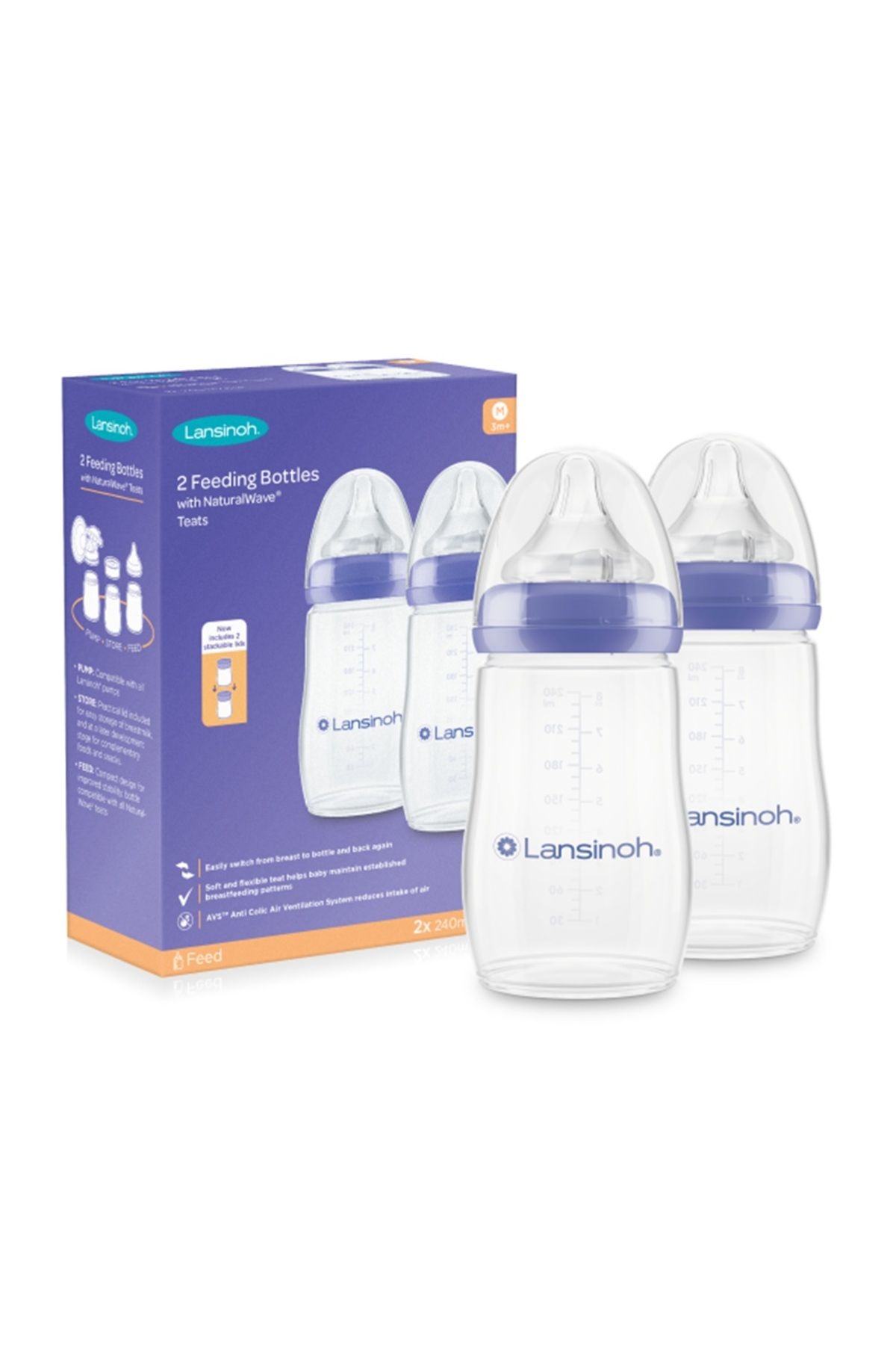 Lansinoh Set Biberon Cu Tetina Lansinoh Naturalwave, 2 X 240 Ml - One Size