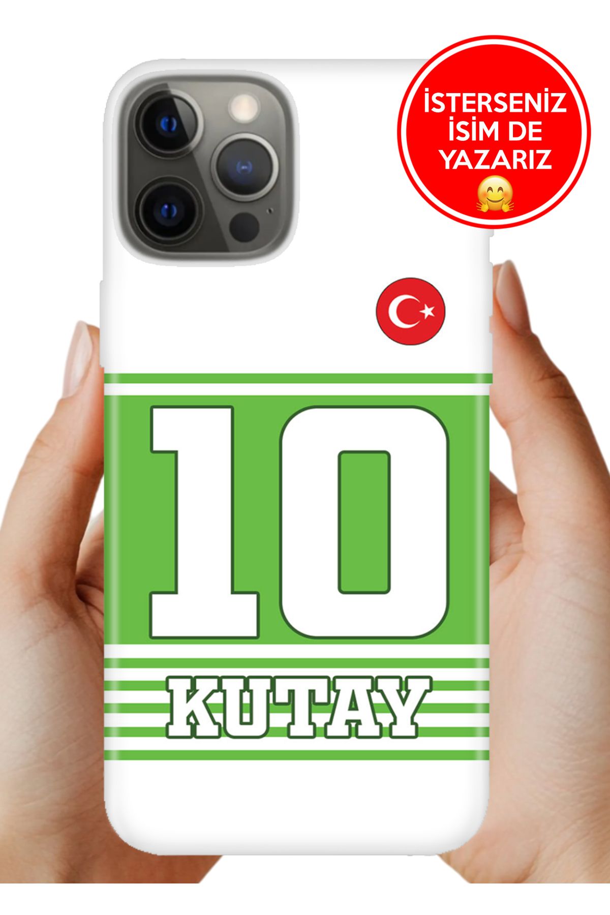 Cekuonline iPhone 12 Pro Max 6.7 5G Kılıf Kişiye Özel İsim Yazılı Forma Tasarım Silikon Yatay Çizgili