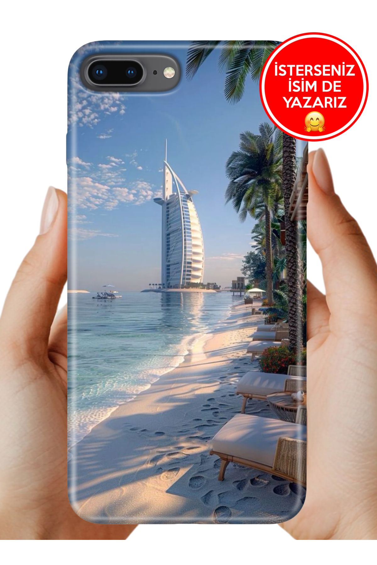 Cekuonline iPhone 7 Plus - 8 Plus Kılıf FullCover Resimli Desenli Silikon Dubai Beach