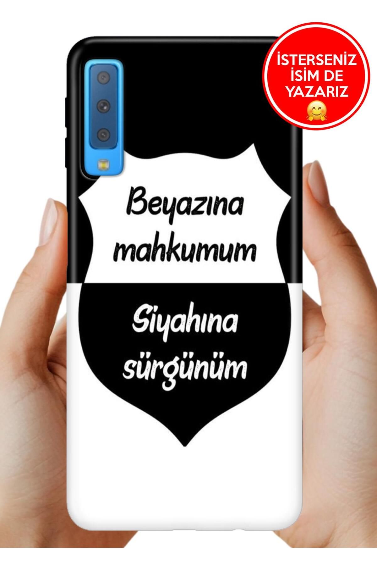 Cekuonline Samsung Galaxy A7 2018 Kılıf Tam Rubber Esnek Silikon Full Koruma Siyah Beyaz Aşkım