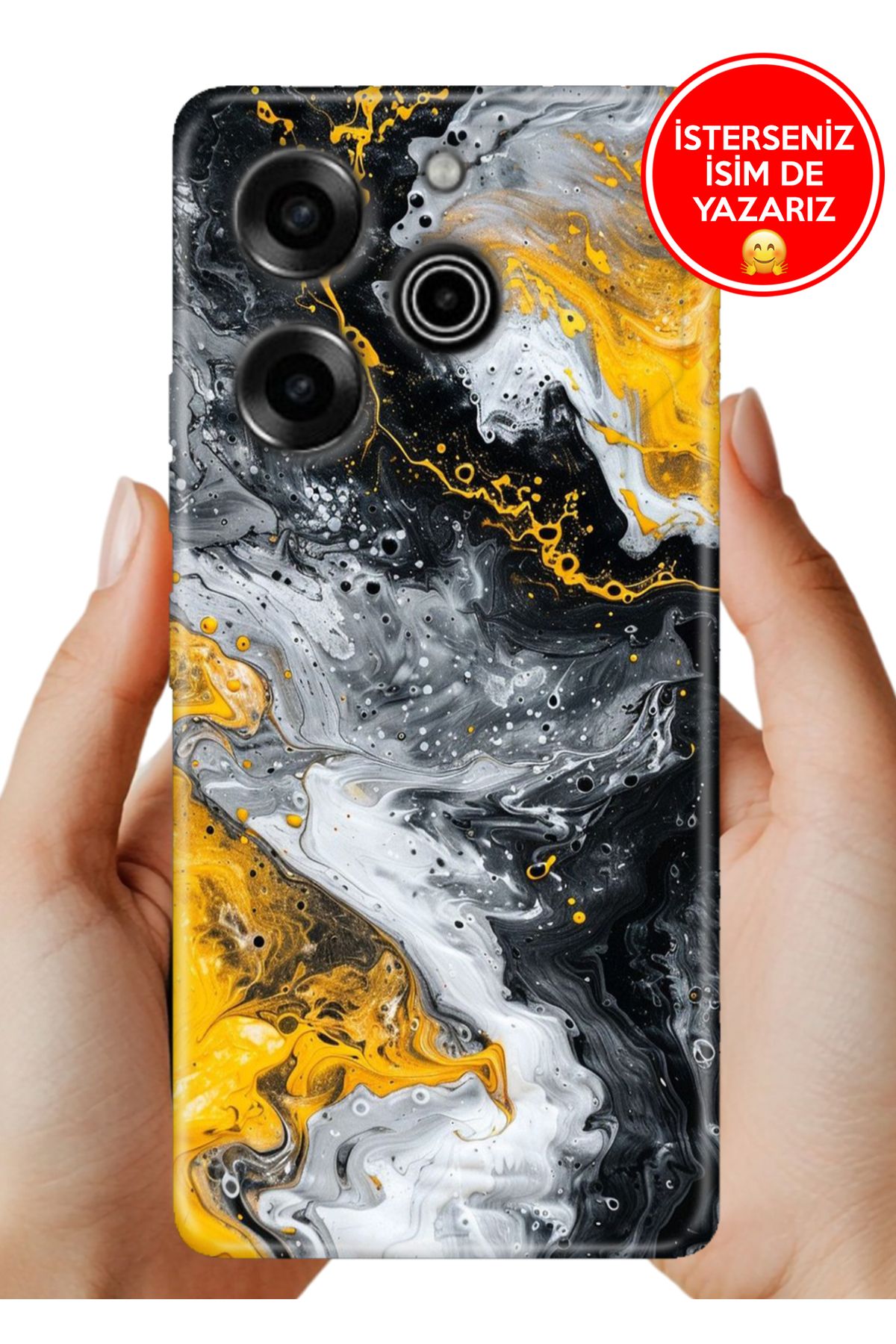 TECNO Pova 6 Pro Kılıf Tam Rubber Esnek Silikon Full Koruma SiyahSarı 22