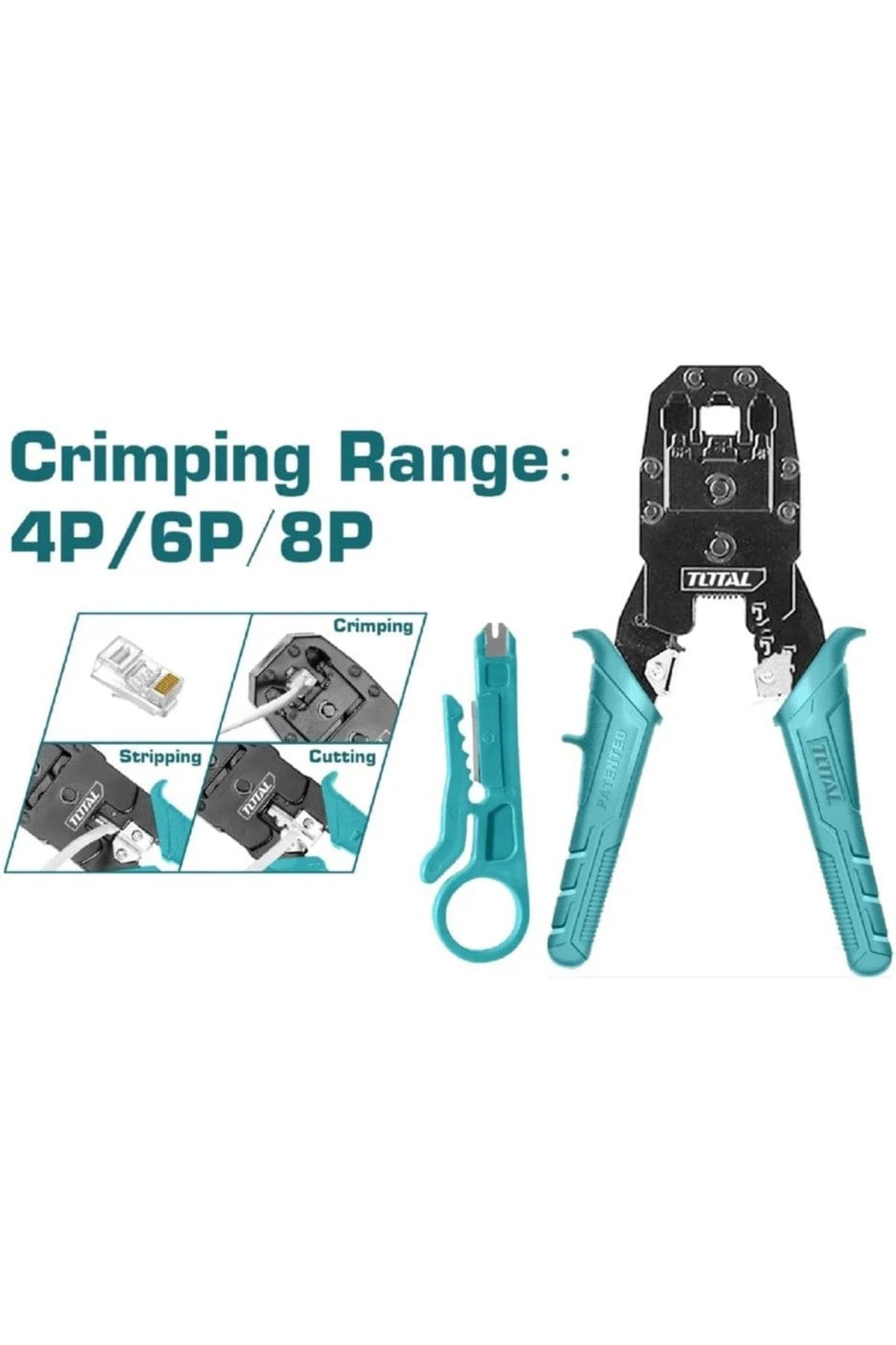 TOTAL-Crimper, Stripper, Cut Modular Plug Crimper, Length: 8", Unique Design PVC Handle 3