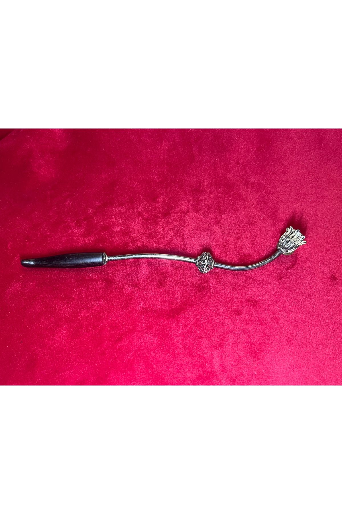 tayfuntufan antika koleksiyon 18 cm uzunluğunda abanoz ağacı ve gümüş sigara ağızlığı