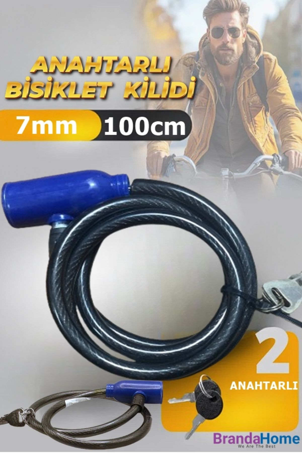 brandahome Bisiklet Kilidi Anahtarlı Halat Kilit Güvenlik 7mm 100cm