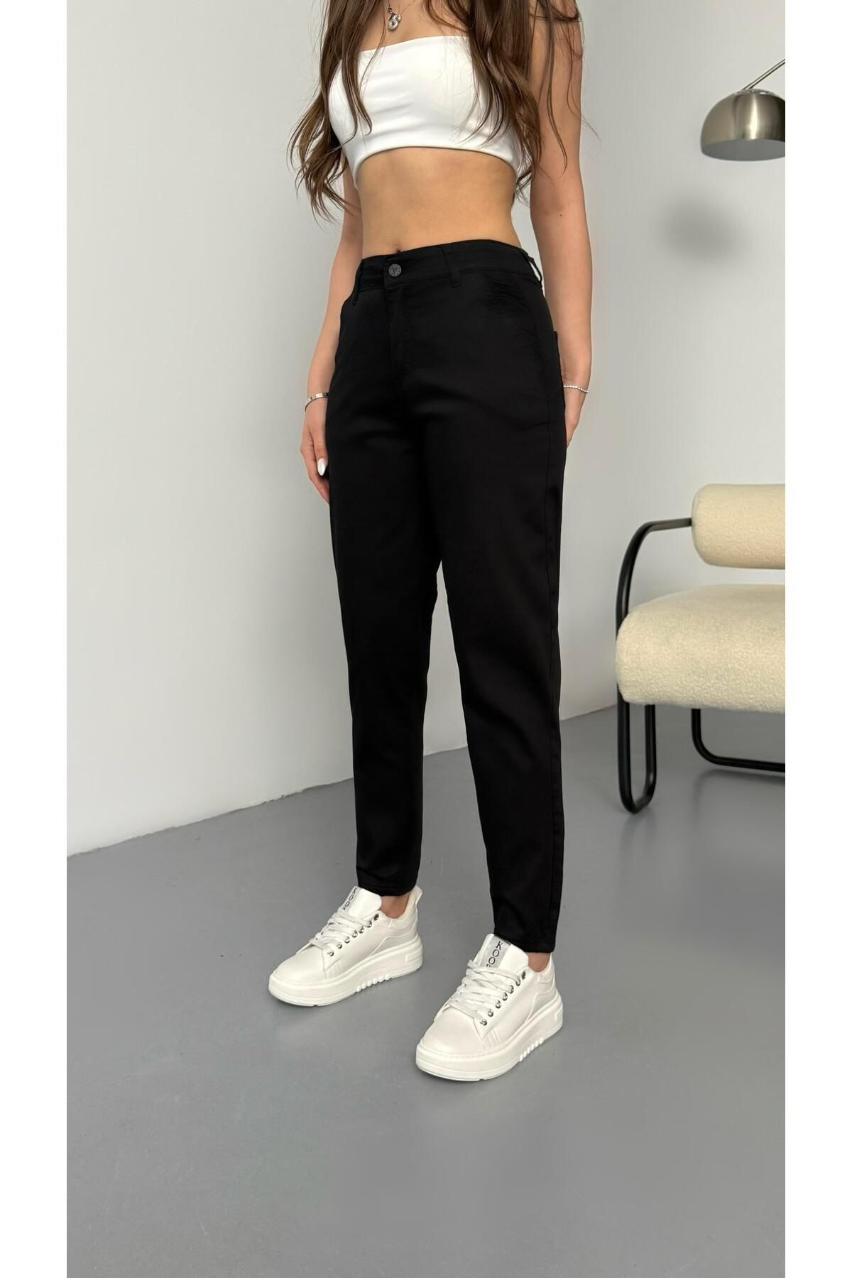 Lisa Aideen Women's Black High Waist Mom Lycra Jeans