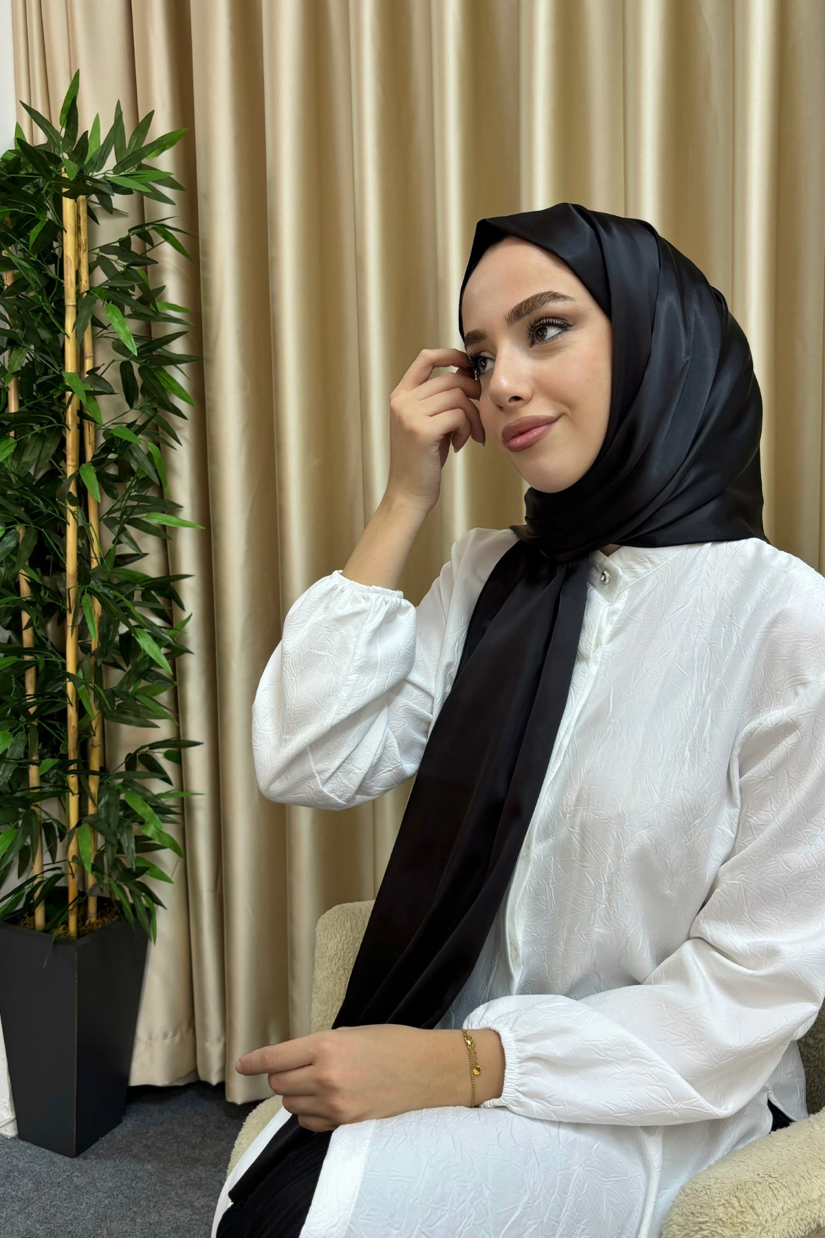 Satin Modest Black Shawl