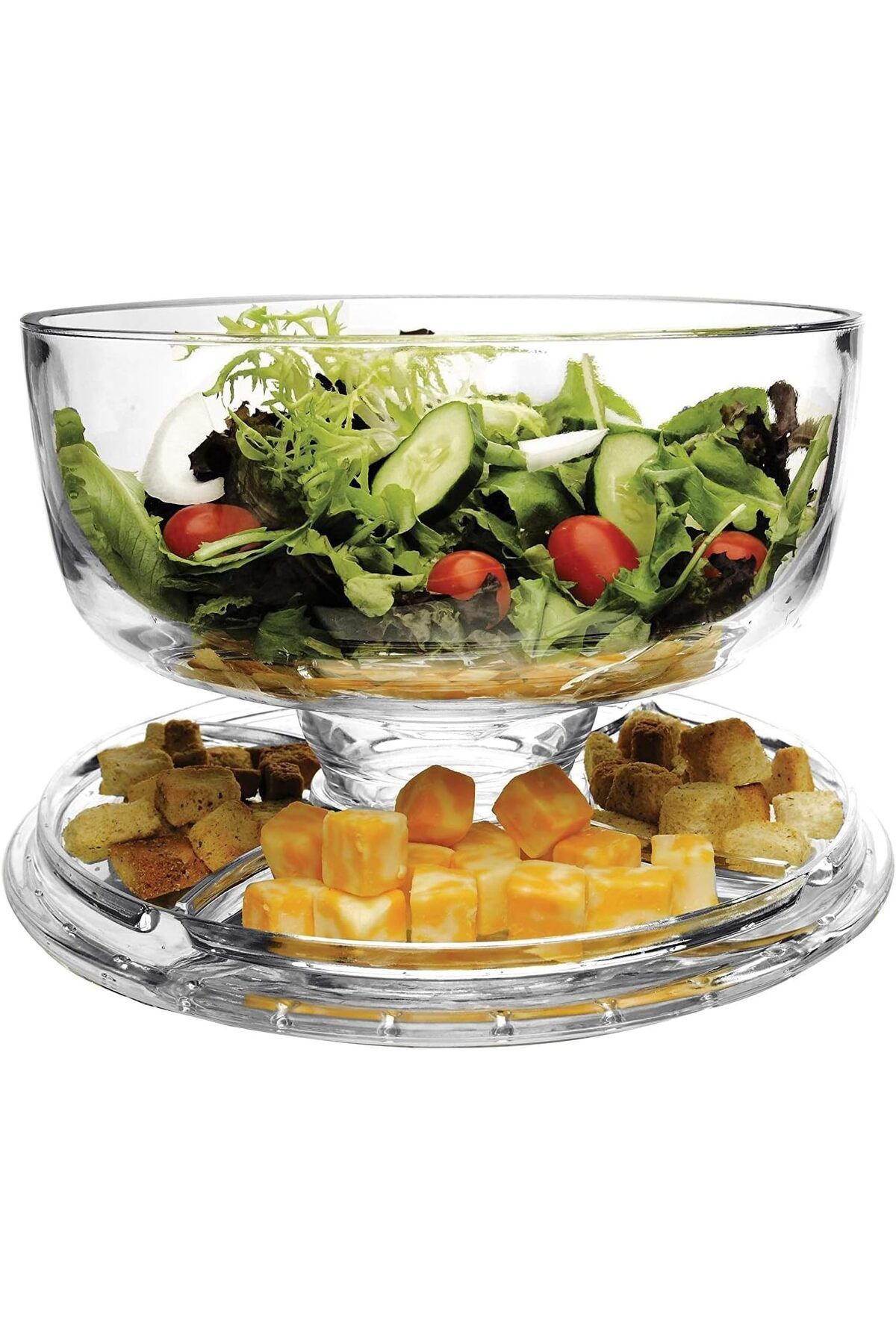 Generic-Cake Stand 3 In 1 Design Dome Multi Function Serving Platter Salad And Punch Bowl Acrylic 3