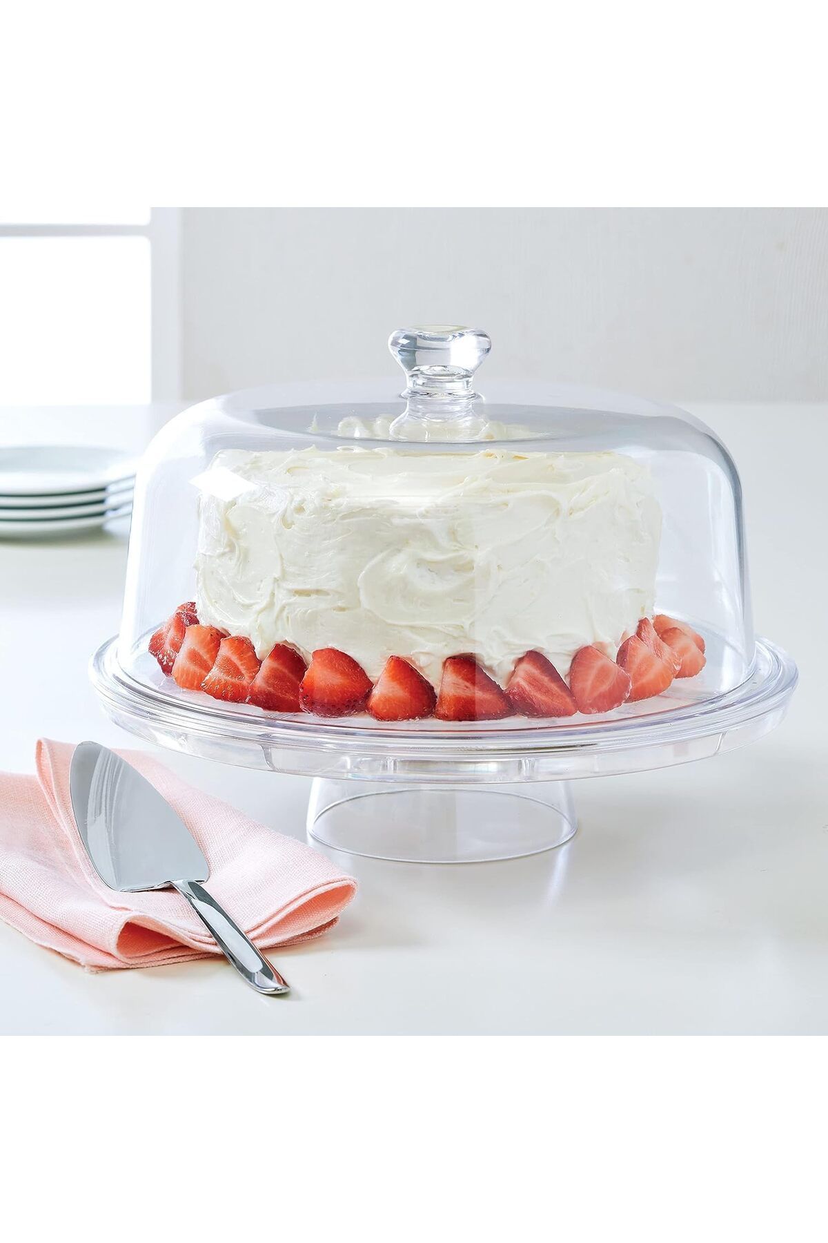 Generic-Cake Stand 3 In 1 Design Dome Multi Function Serving Platter Salad And Punch Bowl Acrylic 5