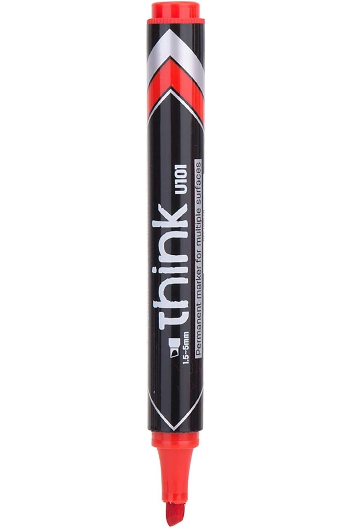 Deli-Think 1.5 5 mm Chisel Tip Permanent Marker, Red, pack of 12 3