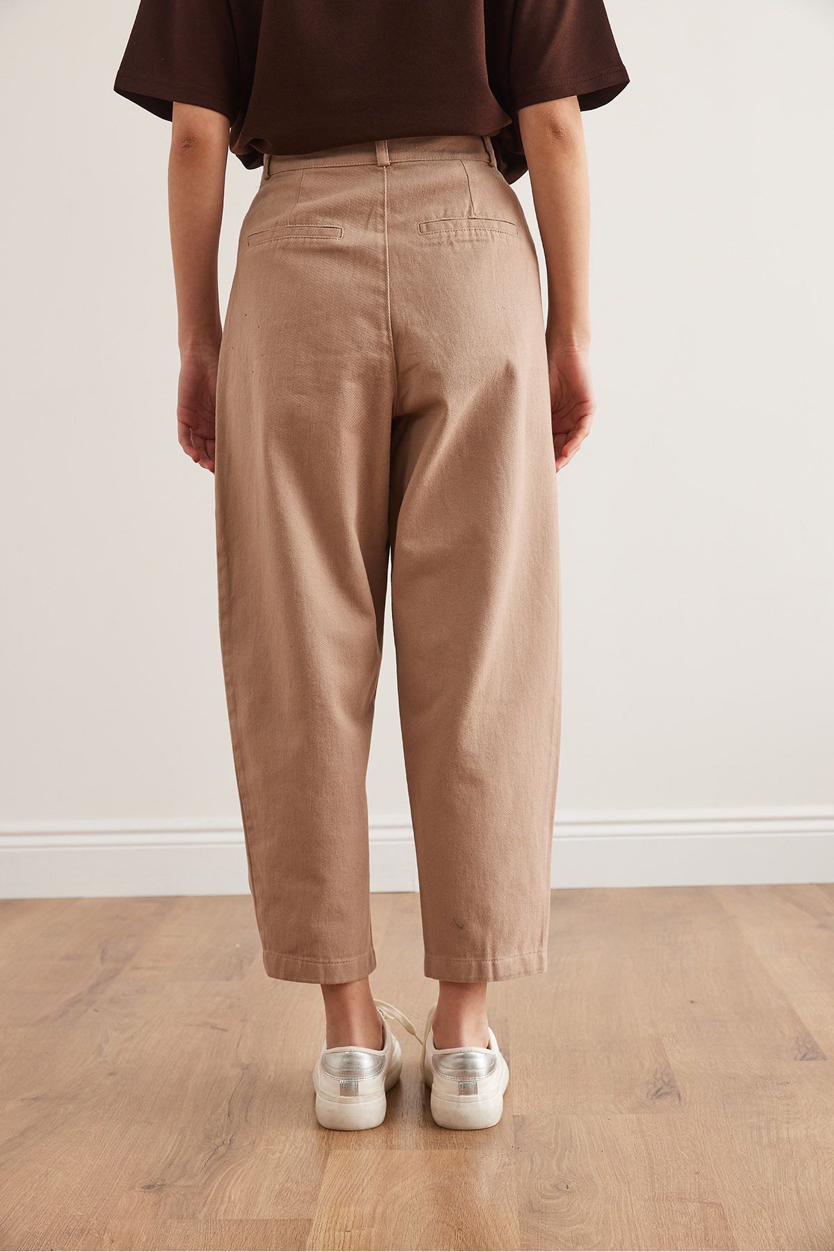 Olalook-Dámské kalhoty Camel Leg Detailní měkké texturované kalhoty Gabardine Carrot PNT- 19000319 8