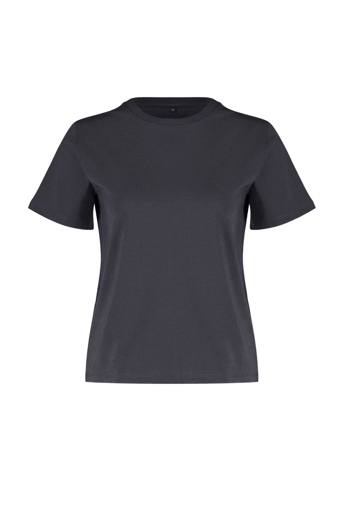 Trendyol Collection-Basic Crew nyakú kötött póló - antracit, 100% pamut - TWOSS23TS00000 6