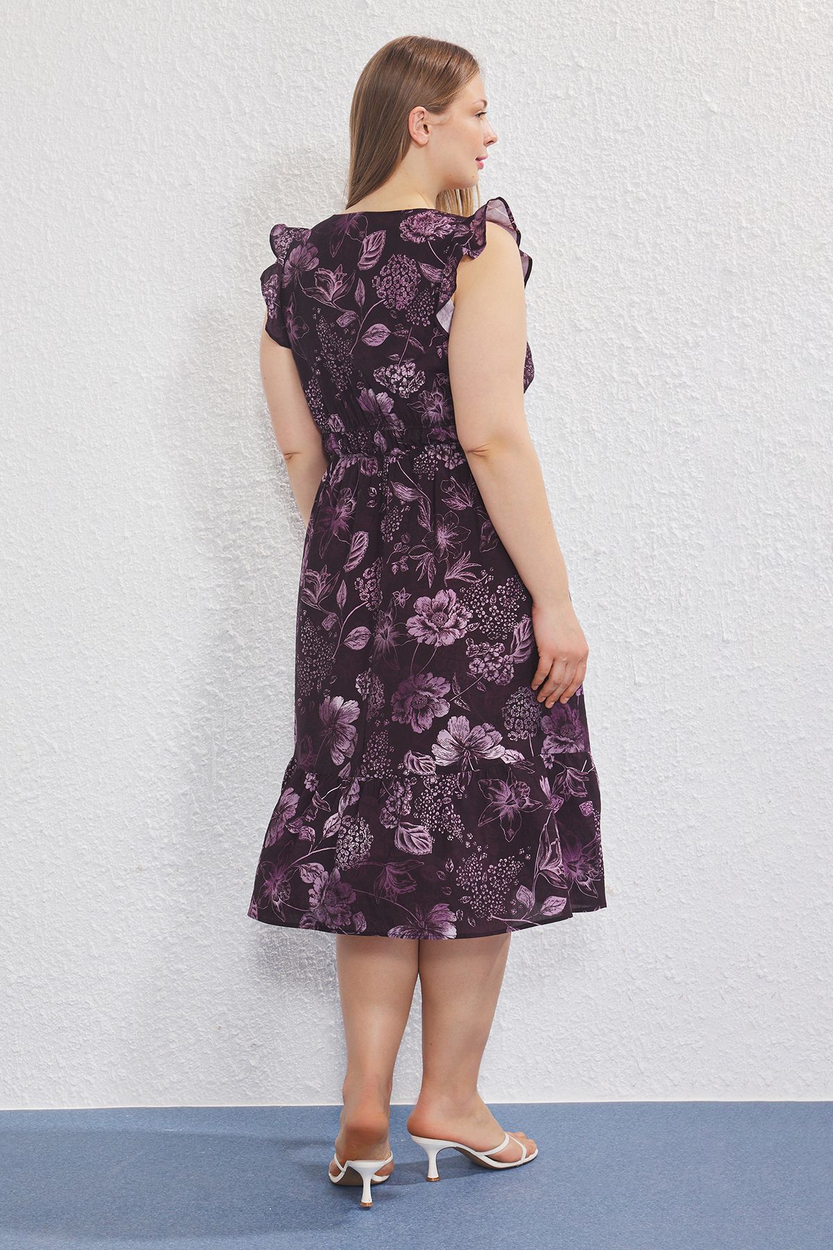Trendyol Curve-Μωβ Midi Floral Αμάνικο Εθνικό Φόρεμα Μεγάλο Μέγεθος TBBSS25AH00213 5