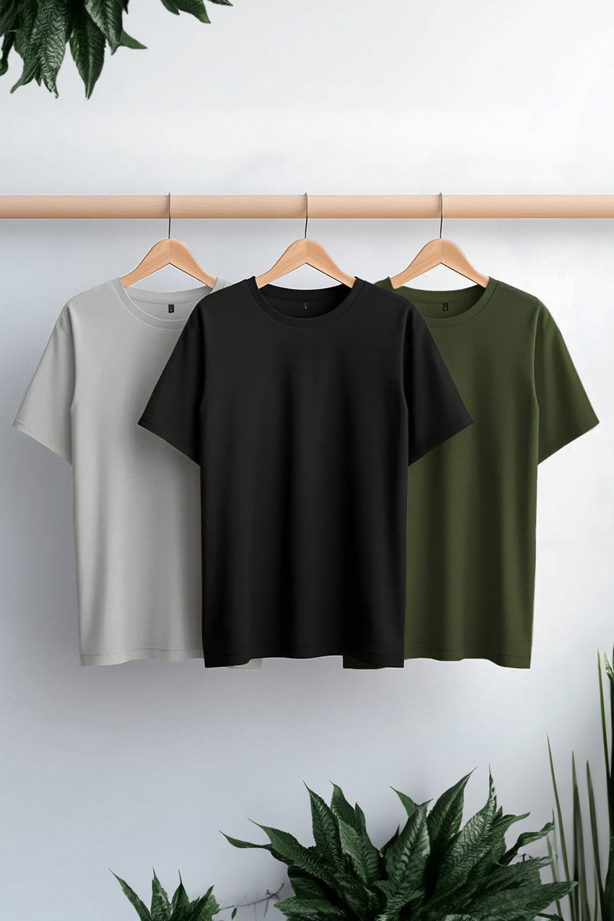 Trendyolmilla Man Unisex Siyah-Haki-Gri 3'lü Paket Slim/Dar Kesim Basic %100 Pamuk Tok Kumaş T-shirt TMNSS19BO0007