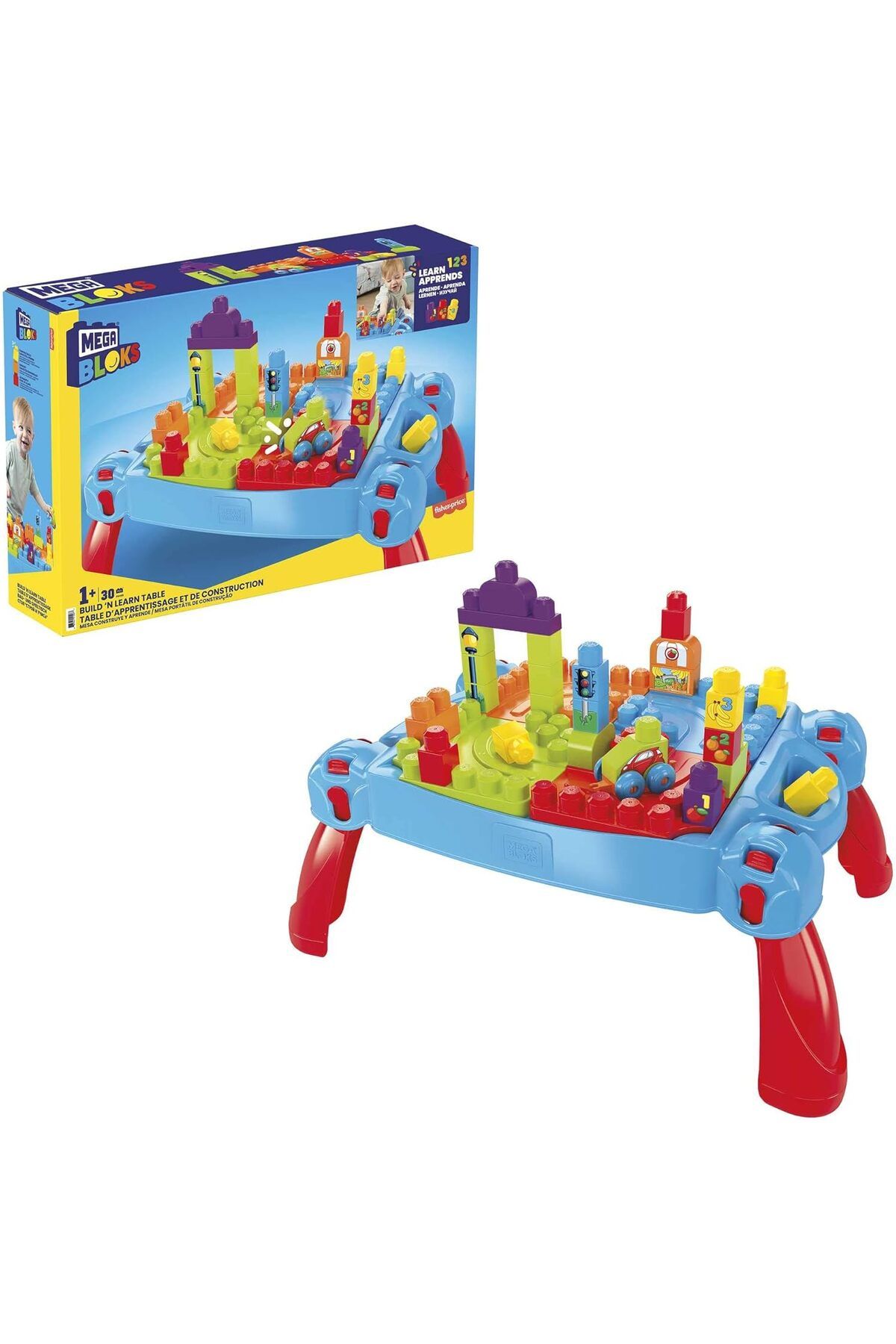 MEGA-Bloks First Builders Build 'n Learn Table with Big Building Blocks, Building Toys for Toddlers 1