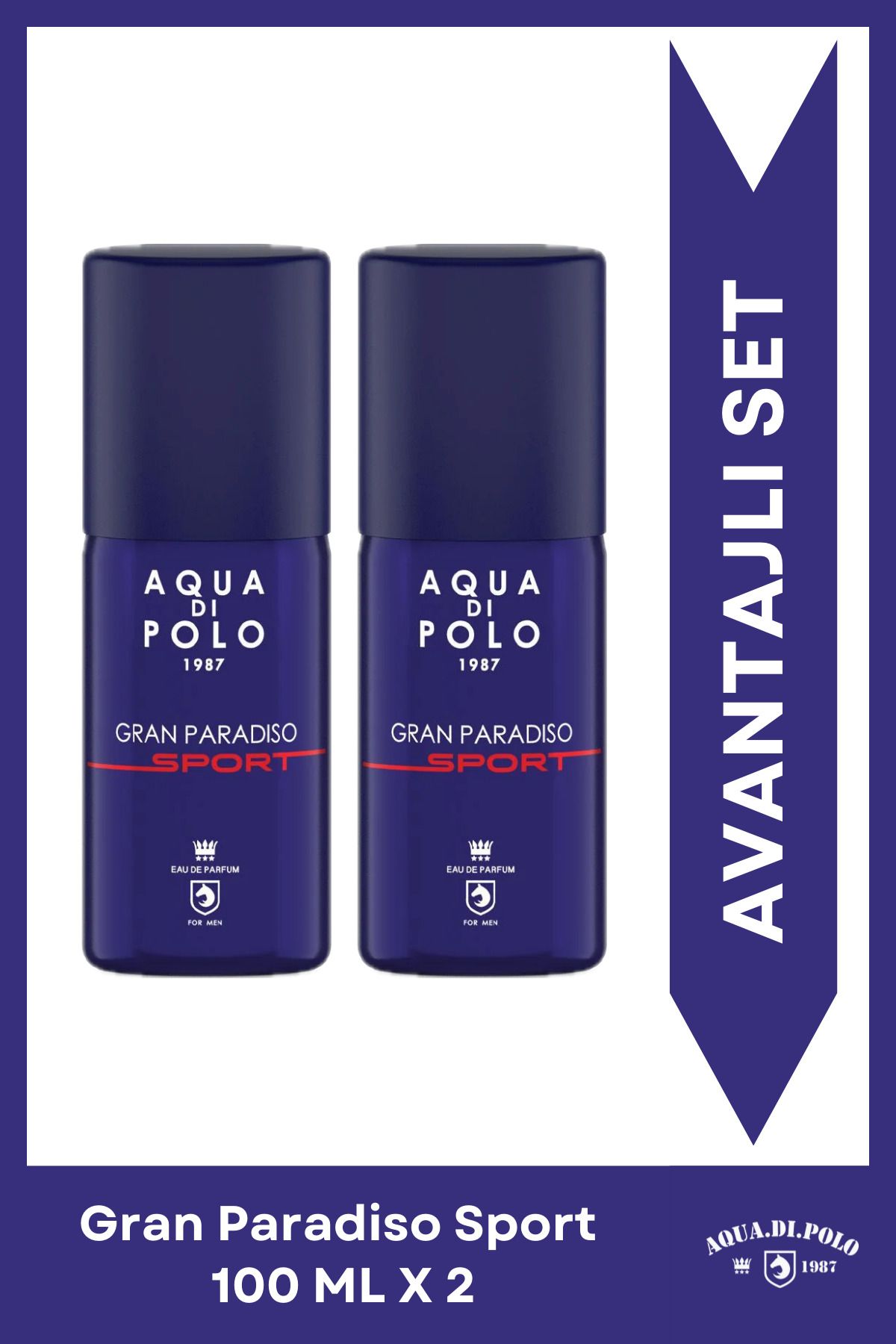 ست عطر مردانه دو تکه بطری فلزی Gran Paradiso Sport 100 ml Edp Aqua Di Polo 1987