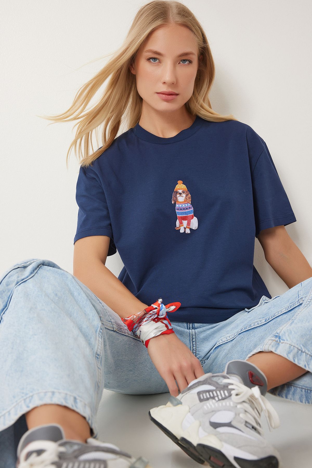 Happiness İstanbul Tricou Tricotat Din Bumbac, Albastru Bleumarin, Pentru Femei Femeie - 36