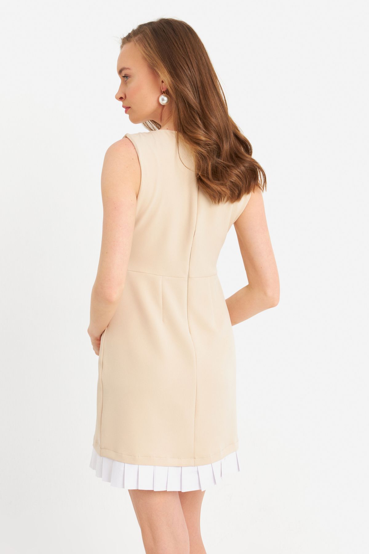 Cool & Sexy-Women's Mini Dress - Pleated Contrast Cream Fry100 4