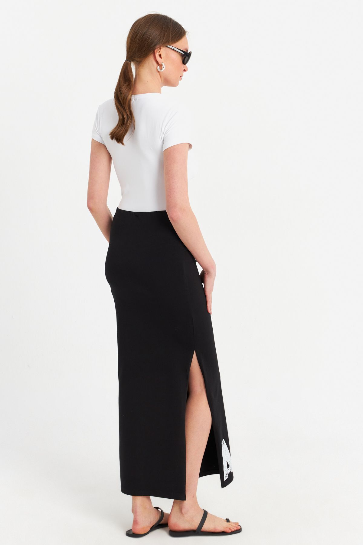 Cool & Sexy-Women's Black Printed Slit Midi Skirt Tpg09 7