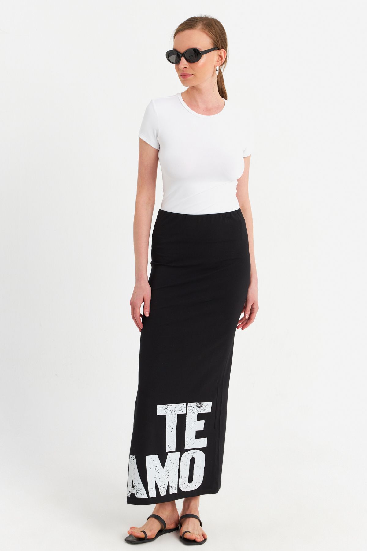 Cool & Sexy-Women's Black Printed Slit Midi Skirt Tpg09 6