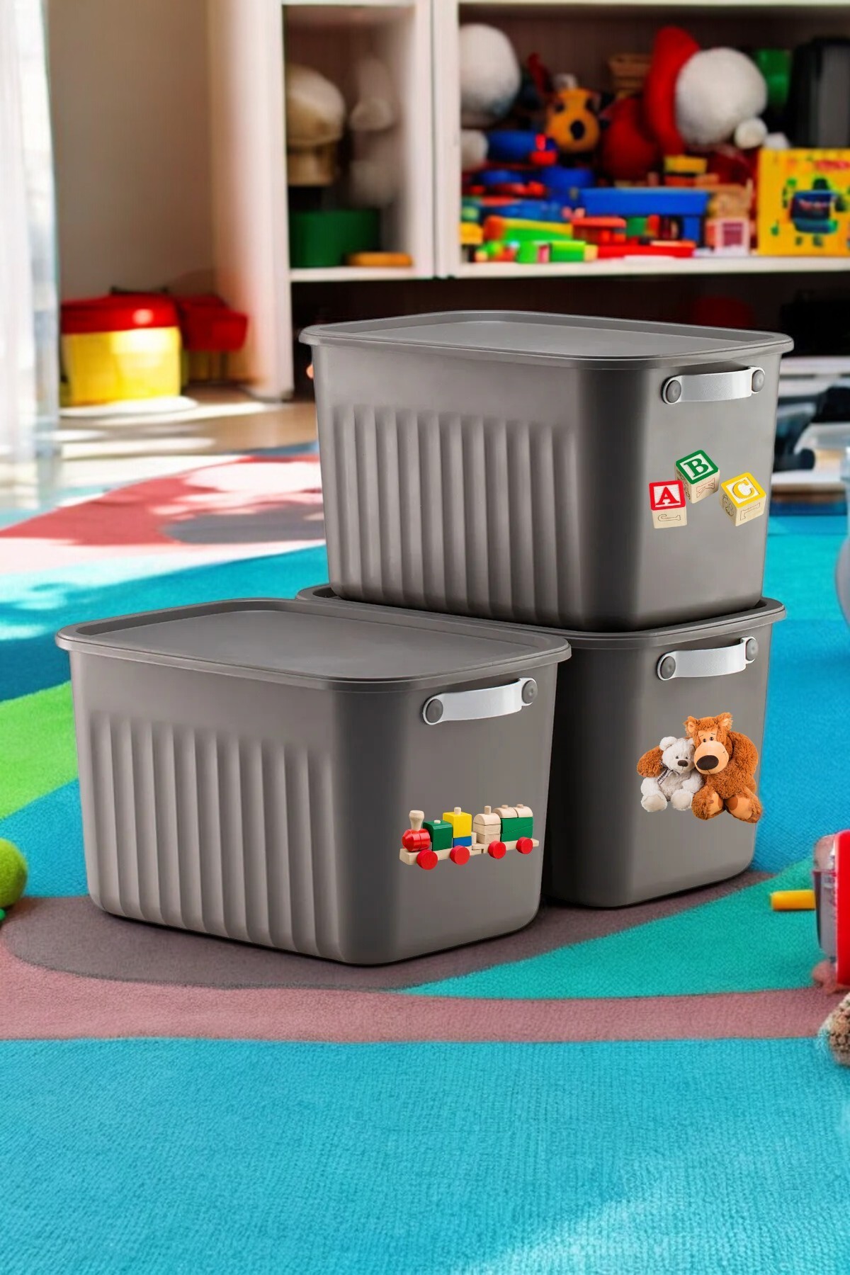 hemlife-3-Piece Multi-Purpose Toy Storage Box 15 Lt Volume Plastic Organizer Storage Box with Handle 2