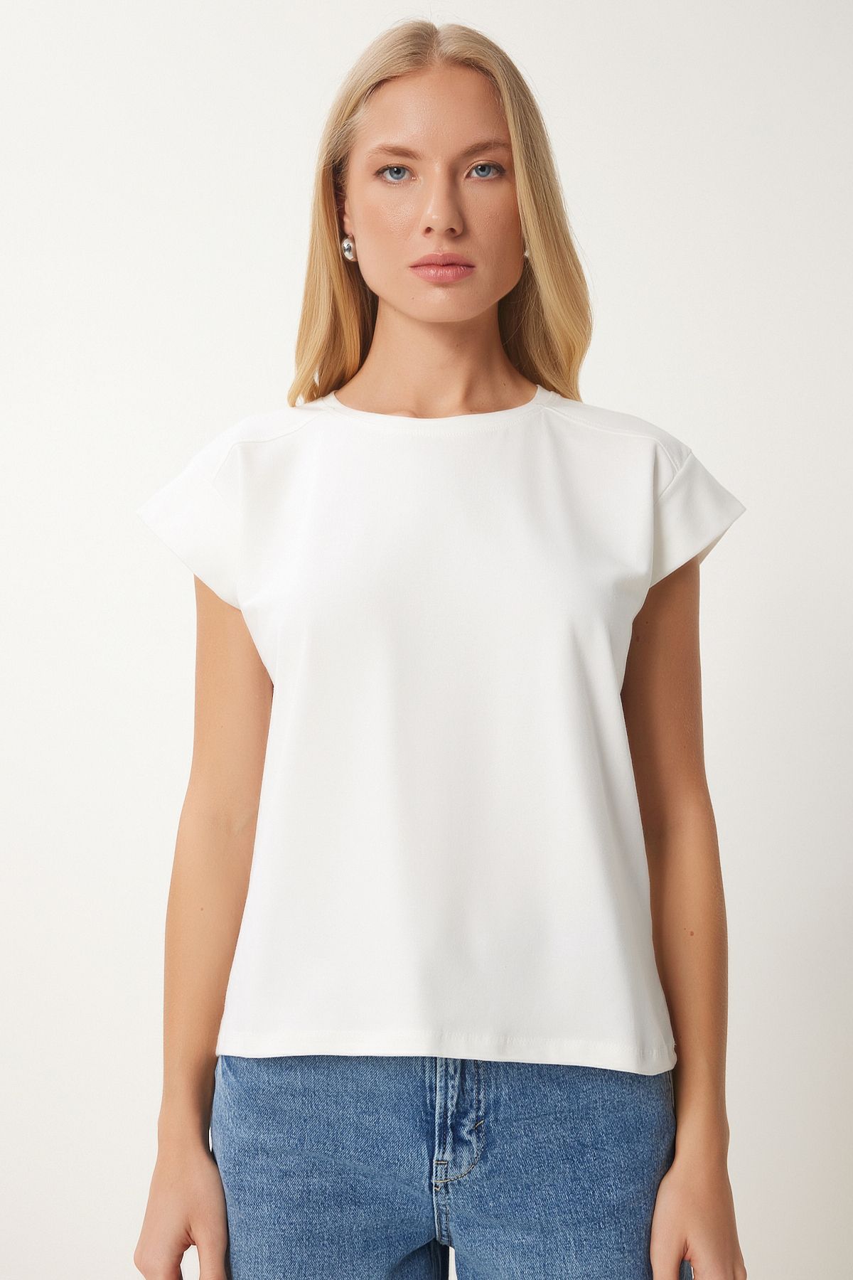 Happiness İstanbul-Damen Bone Basic Strick-T-Shirt HW00017 3