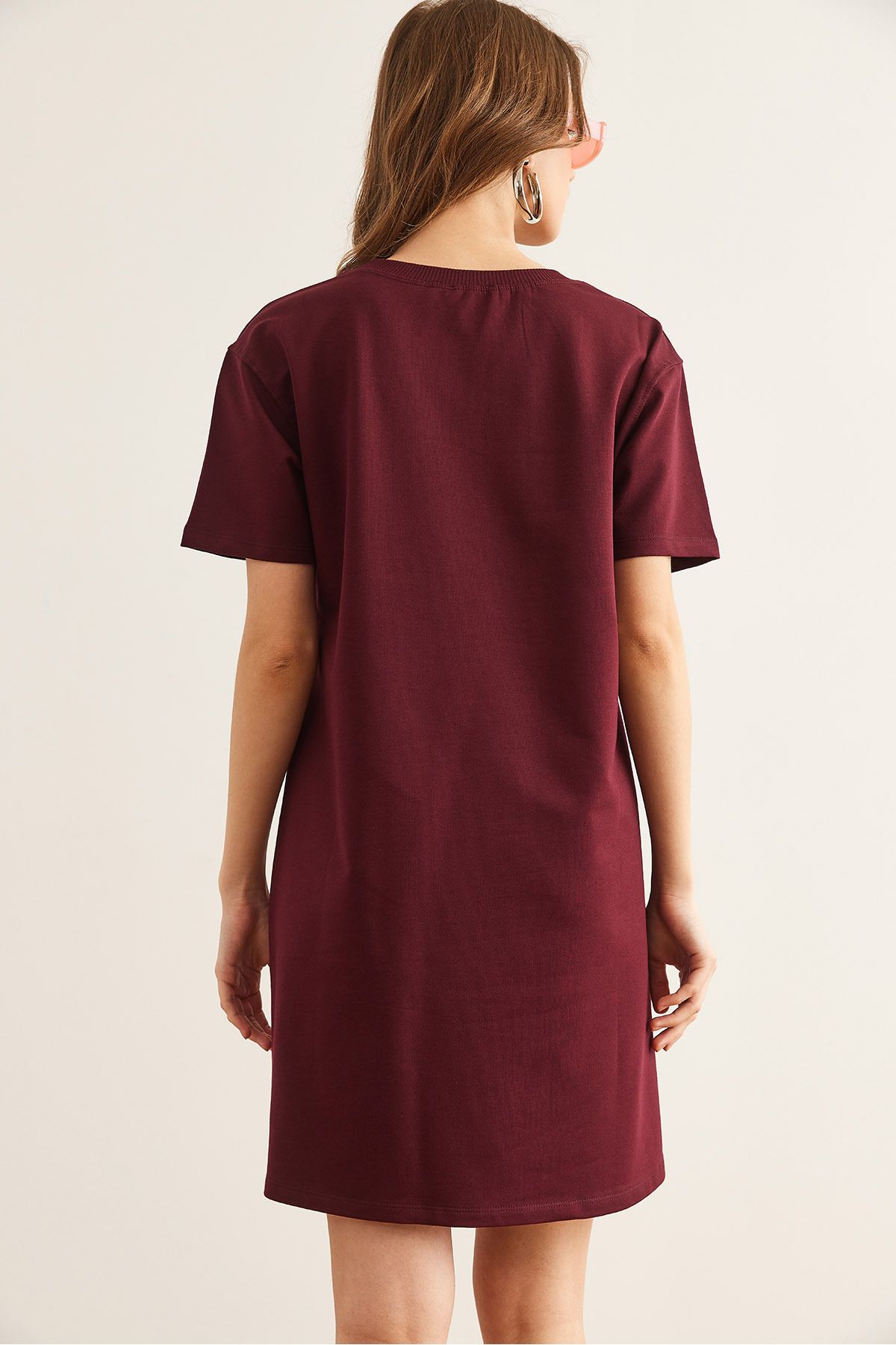 Kadın Bordo Ayıcık Baskılı Tunik Elbise ELB-19002352