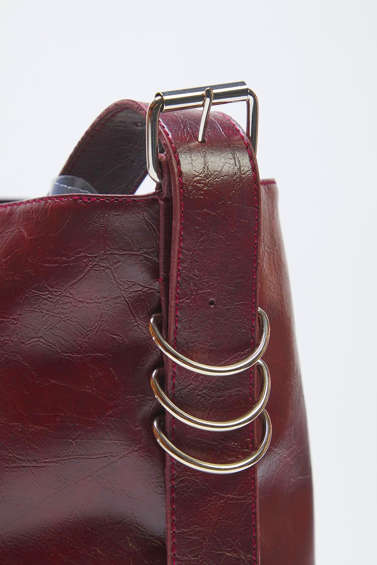 TRENDYOL SHOES-Burgundy Crinkle Faux Leather Belt Buckle Pouch Women Shoulder Bag Takss25Oc00029 6