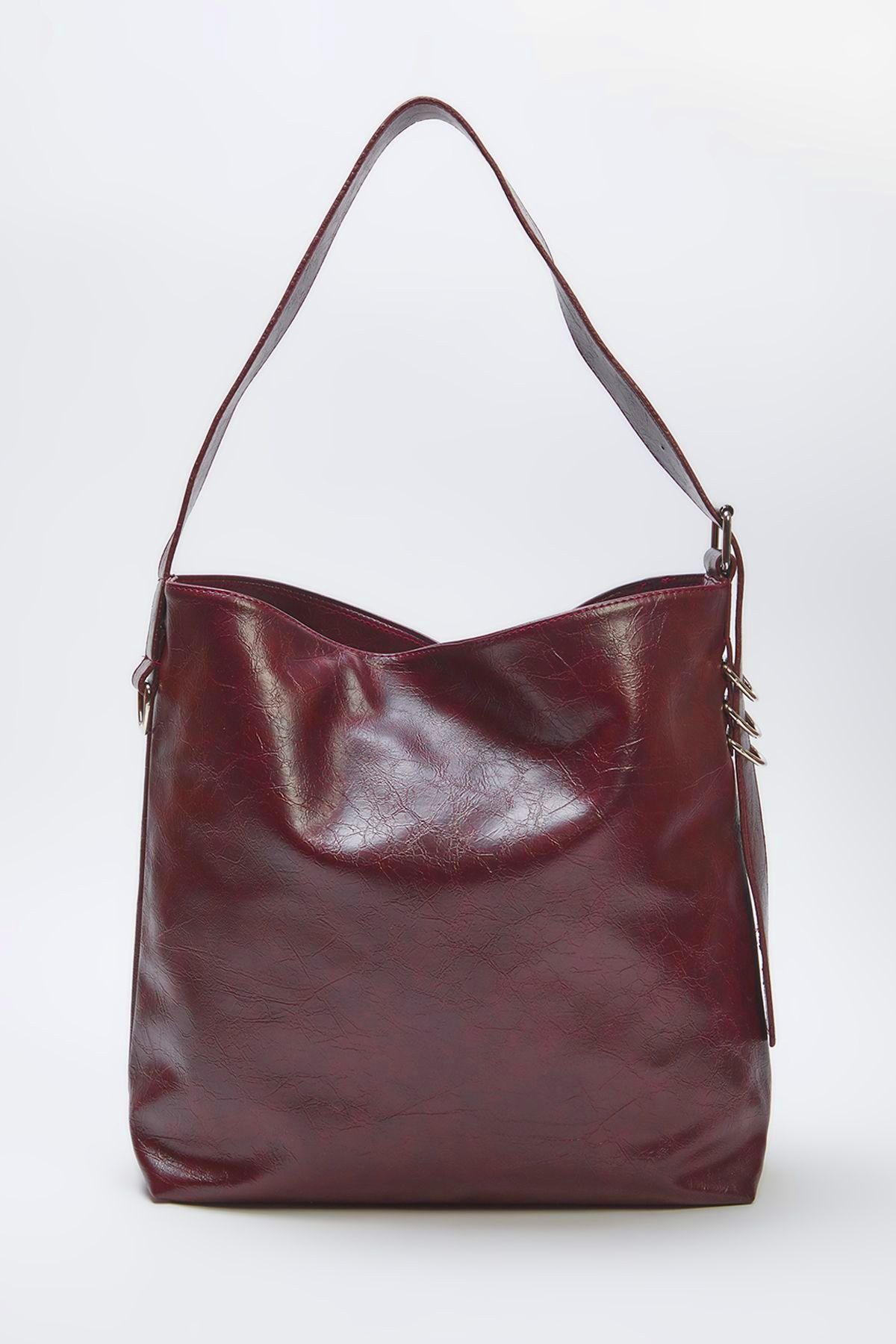 TRENDYOL SHOES-Burgundy Crinkle Faux Leather Belt Buckle Pouch Women Shoulder Bag Takss25Oc00029 4