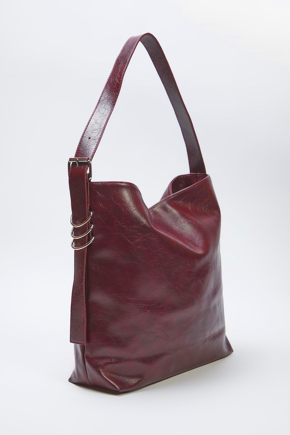 TRENDYOL SHOES-Burgundy Crinkle Faux Leather Belt Buckle Pouch Women Shoulder Bag Takss25Oc00029 3