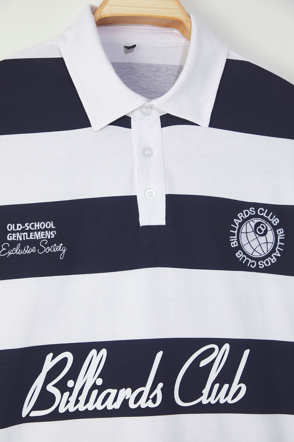 Trendyol Collection-Námořnická modrá Oversize Line Potištěné vyšívané Polo 100% bavlna TMNSS25PO00014 3