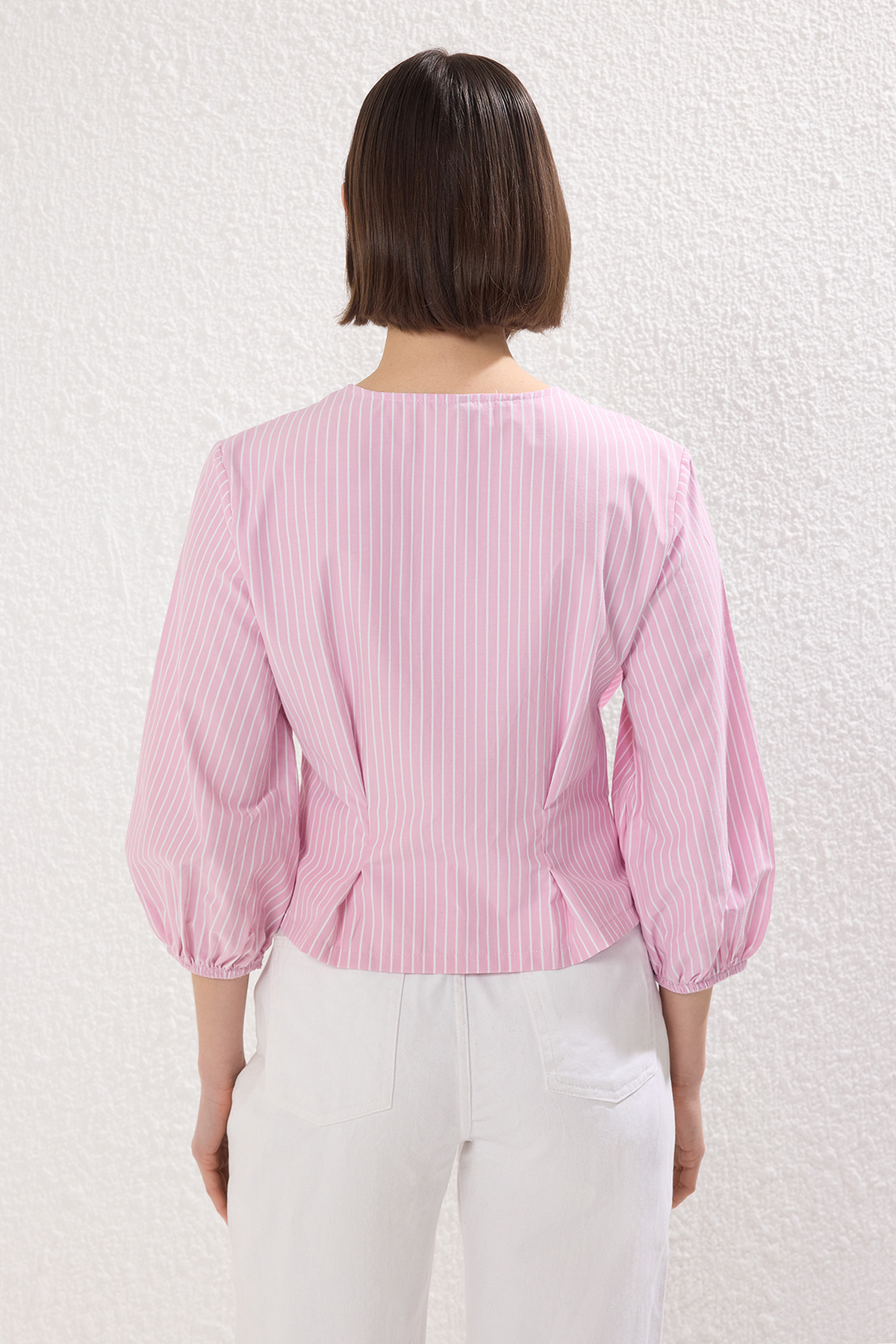 Trendyolmilla  Pembe Kruvaze Çizgili Dokuma Bluz TWOSS25BZ00170 - Görsel 5