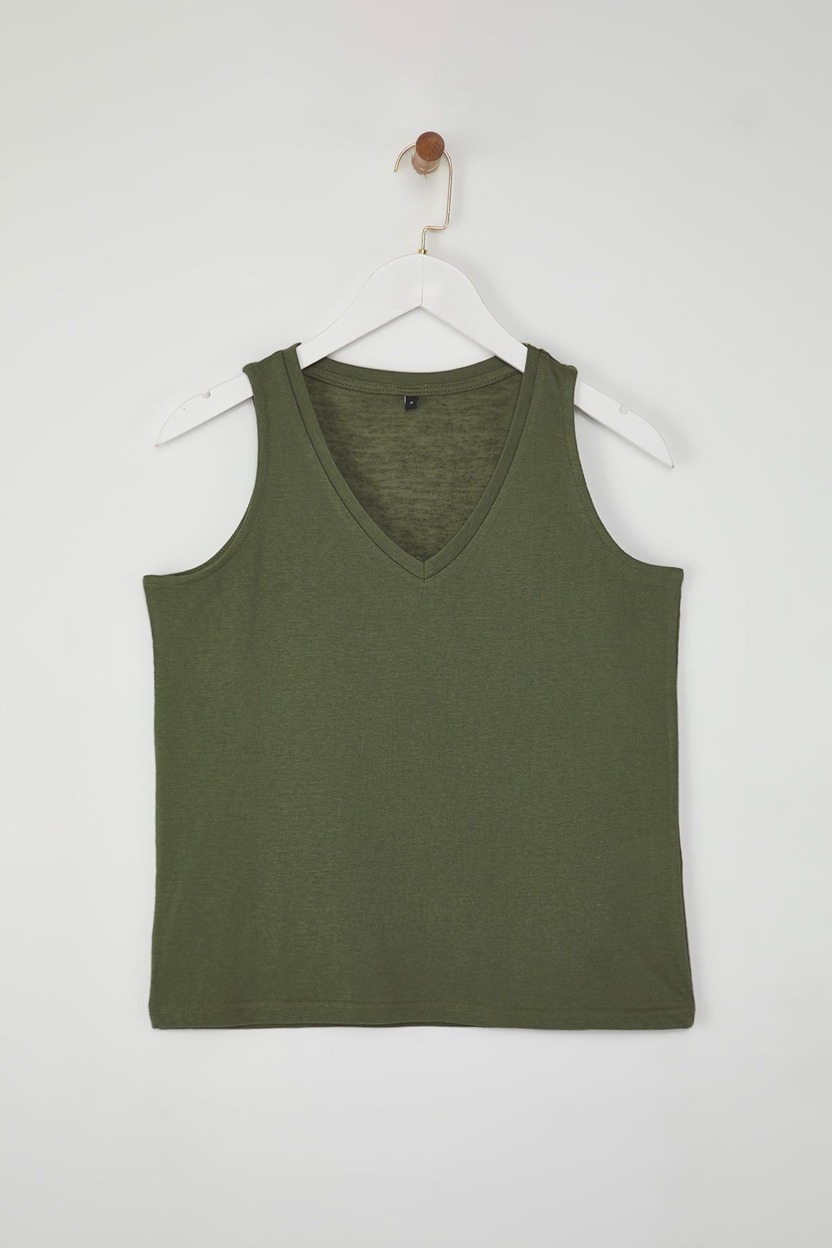 Trendyol Collection-Khaki Linen Look Regular/Normal Fit Knitted Undershirt Twoss25Al00037 5