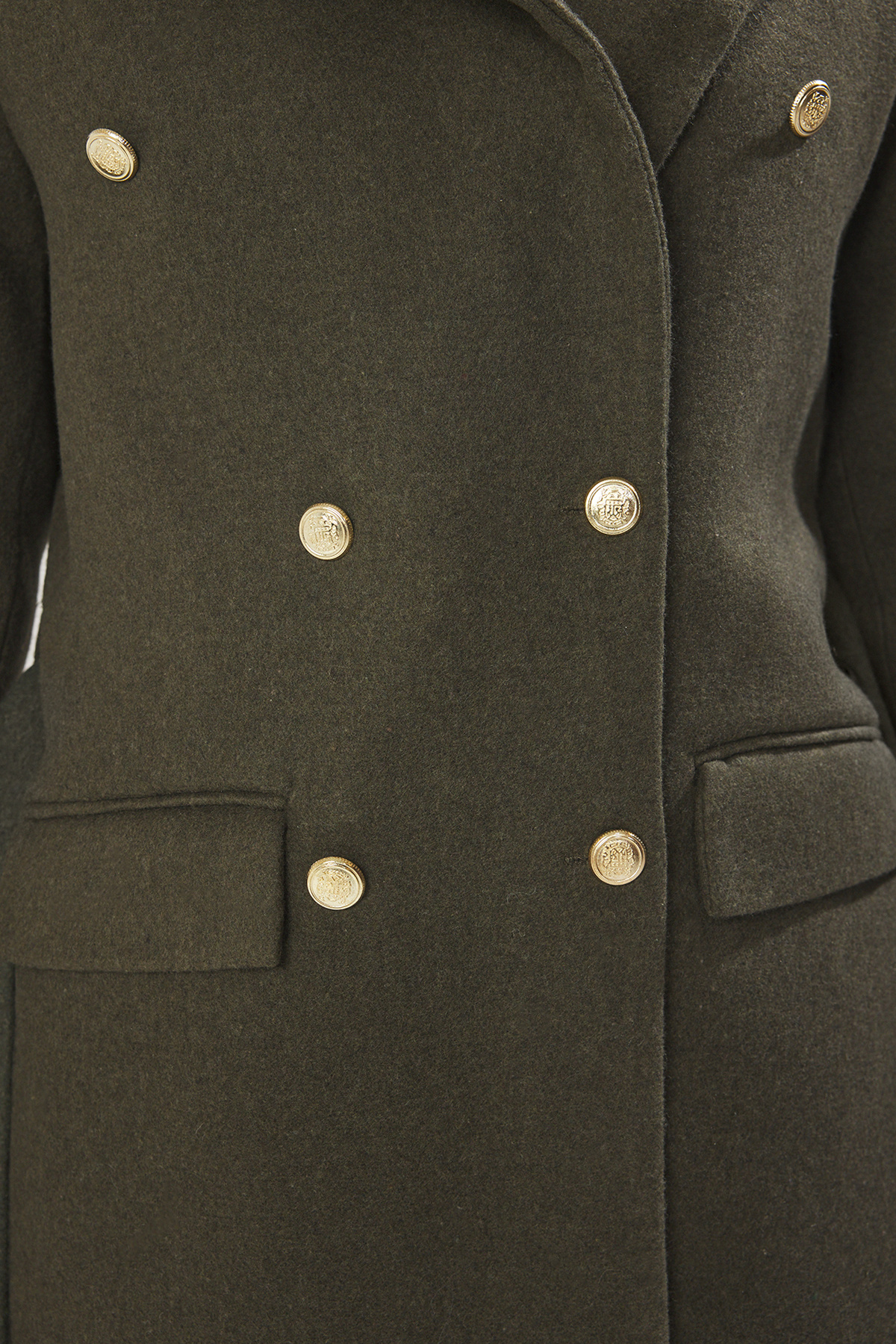 Trendyol Collection Arany gombos khaki öves hosszú gyapjúbélyegző kabát - TWOAW23KB00018