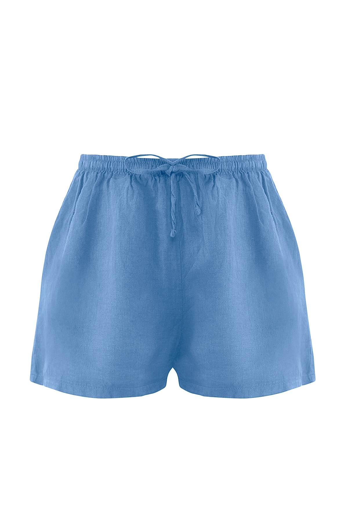 Trendyolmilla  Mavi Dokuma %100 Keten Plaj Mini Yüksek Bel Şort & Bermuda TBESS25SR00013 - Görsel 5