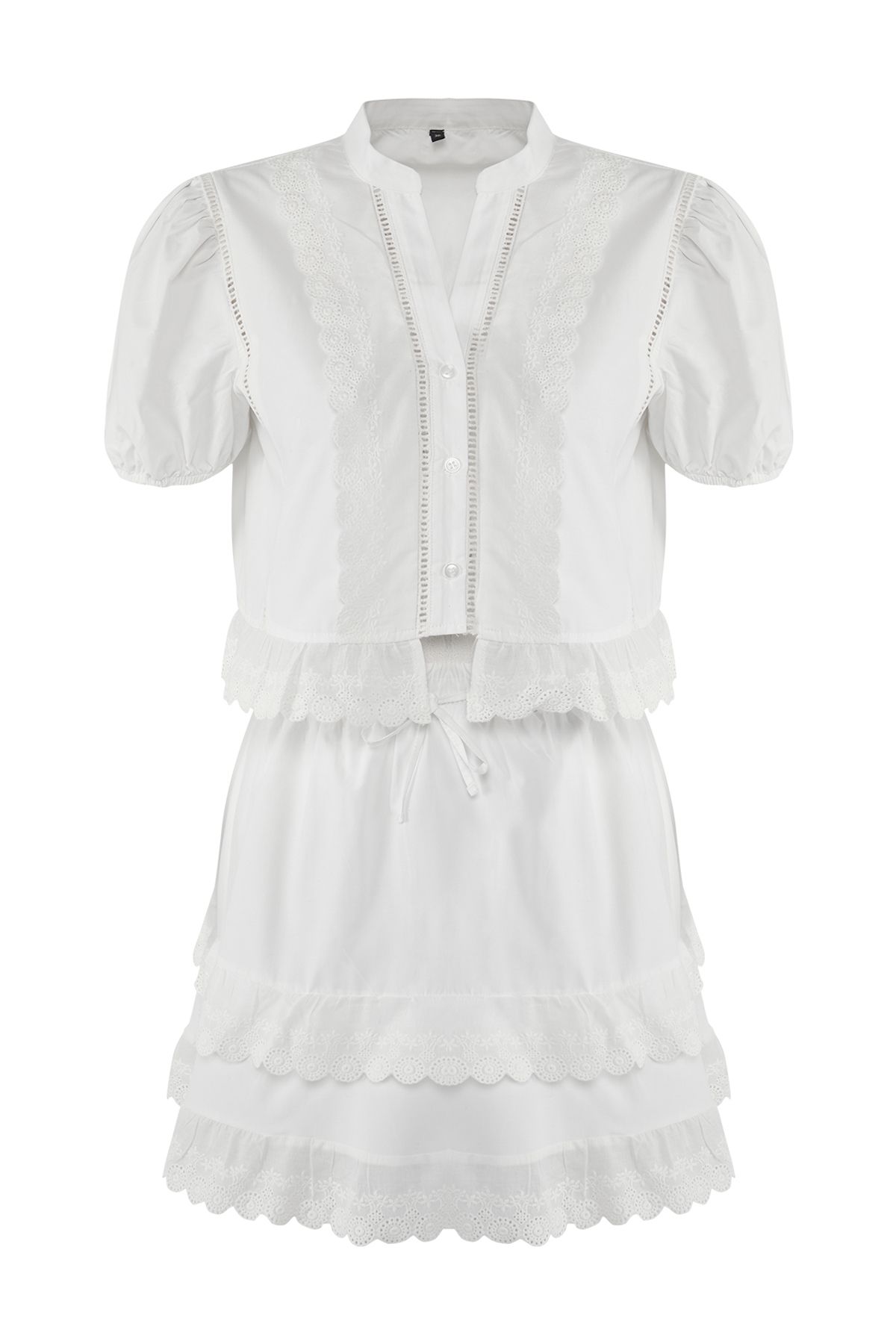 Trendyol Collection-Λευκό υφαντό Brode Μπλούζα Φούστα Παραλίας TBESS25AU00072 5