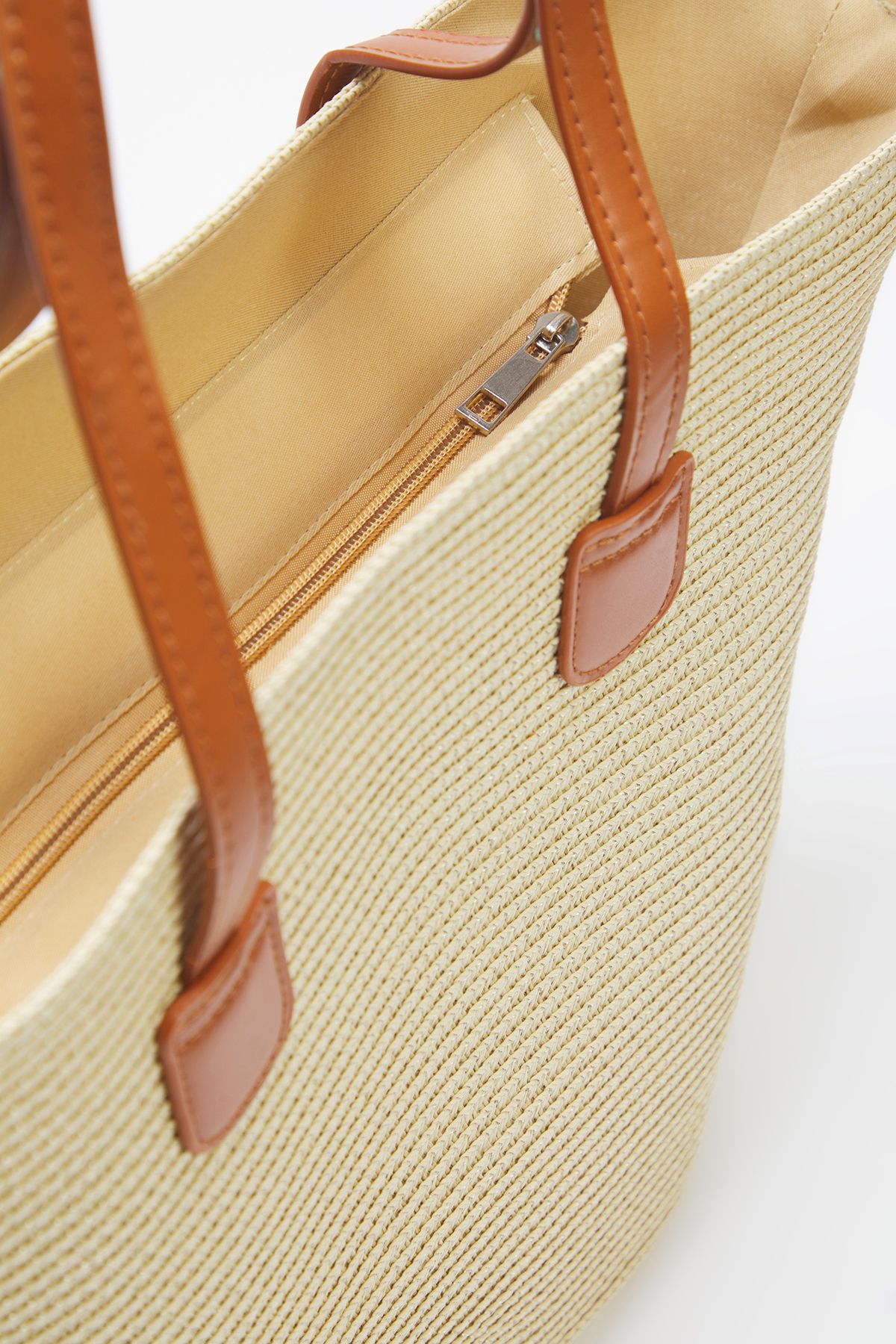 TRENDYOL SHOES-Beige Straw Handle Women's Maxi Shoulder Bag Takss25Oc00051 7
