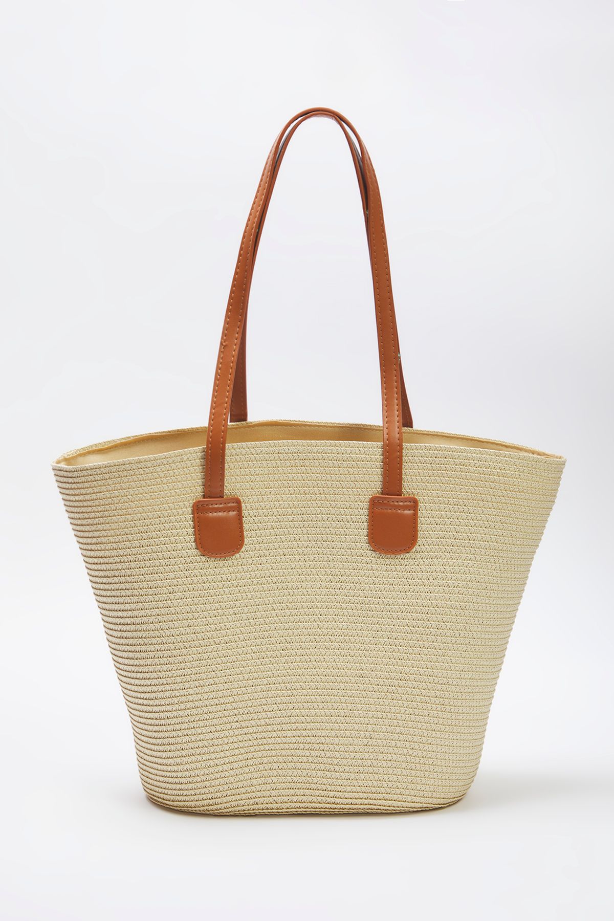TRENDYOL SHOES-Beige Straw Handle Women's Maxi Shoulder Bag Takss25Oc00051 6