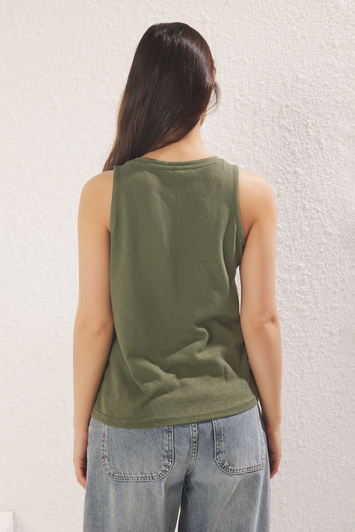 Trendyol Collection-Khaki Linen Look Regular/Normal Fit Knitted Undershirt Twoss25Al00037 4