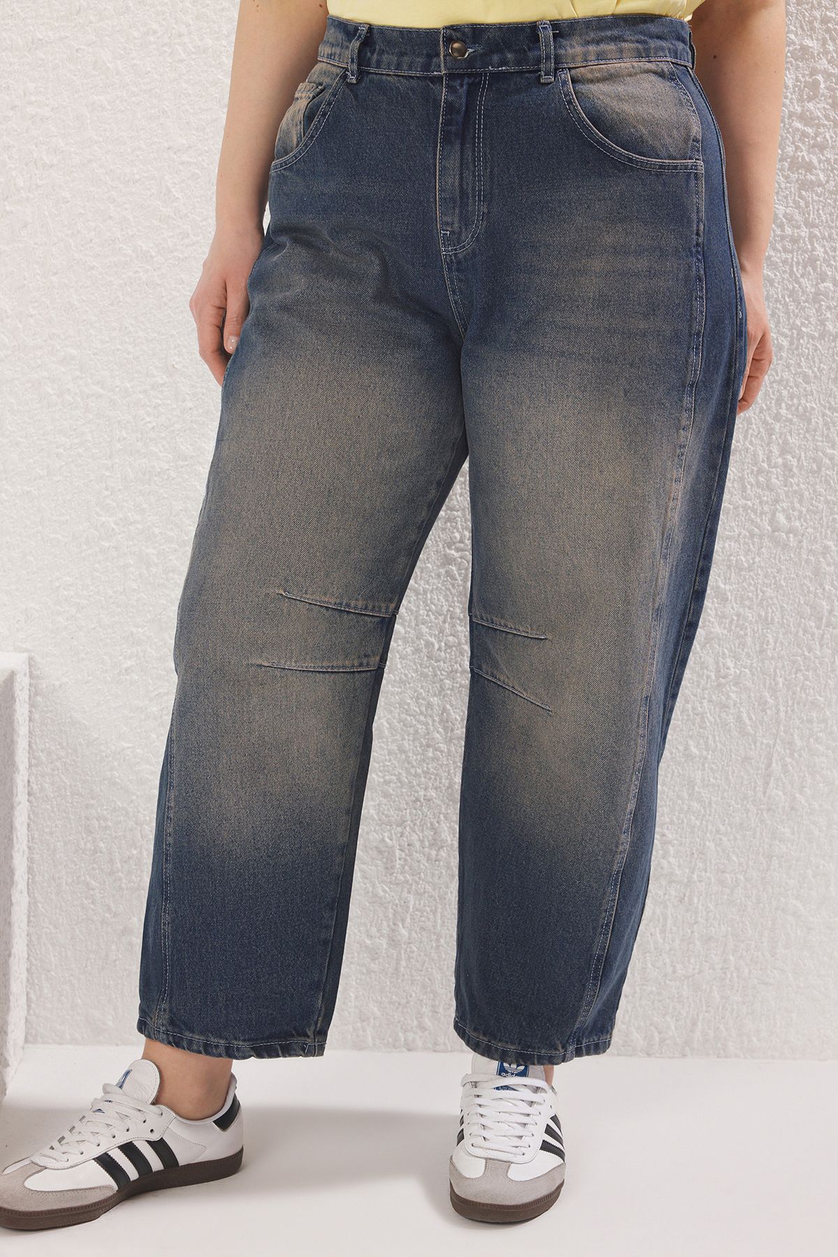 Trendyol Curve-Kék magas derekú Bagyy Fit nagy méretű farmernadrág TBBSS25CJ00000 3
