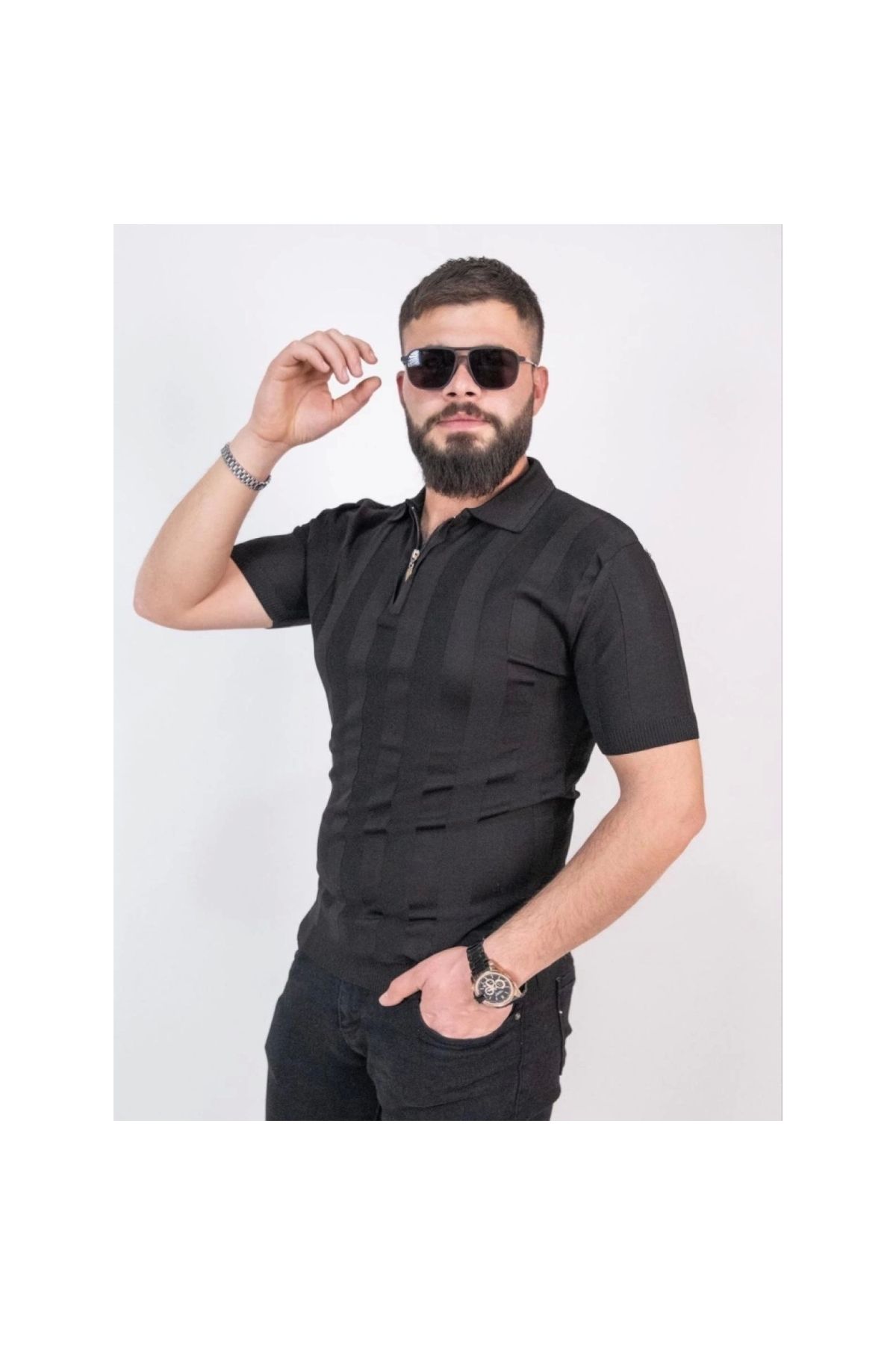 Narnuga MARSiLYAN- Triko Dokuma Yarım Fermuarlı Yakalı Tshirt