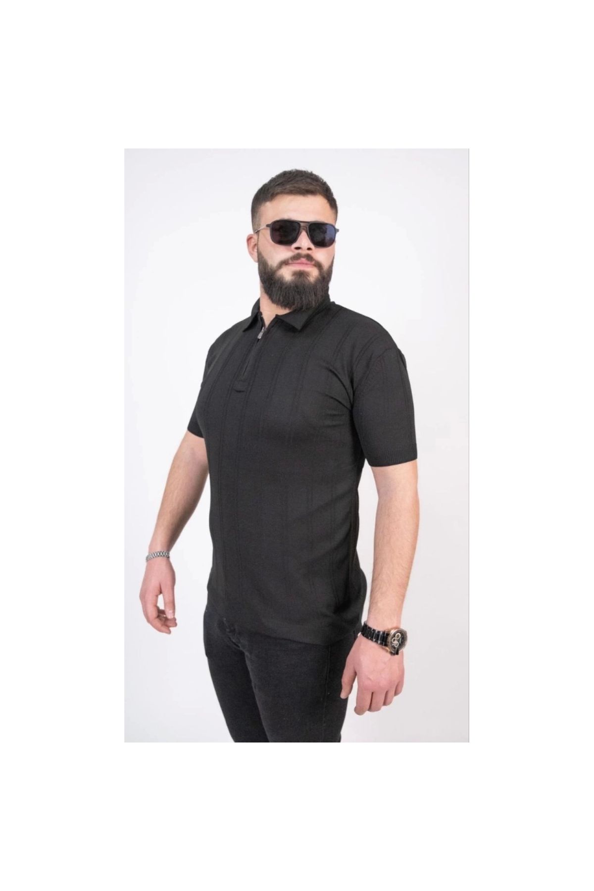 Narnuga MARSiLYAN- Triko Dokuma Yarım Fermuarlı Yakalı Tshirt