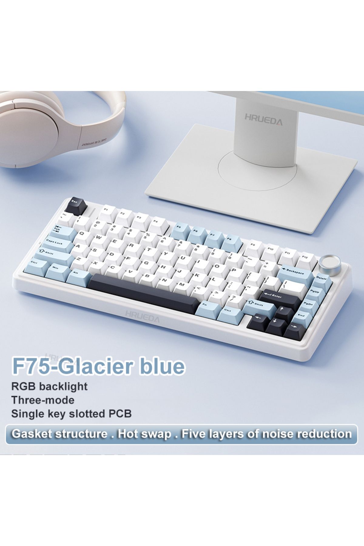 HRUEDA-لوحة مفاتيح ميكانيكية للألعاب LEOBOG Reaper Axis 3mode Glacier Blue AULA F75 2.4G لاسلكية/بلوتوث/سلكية 1
