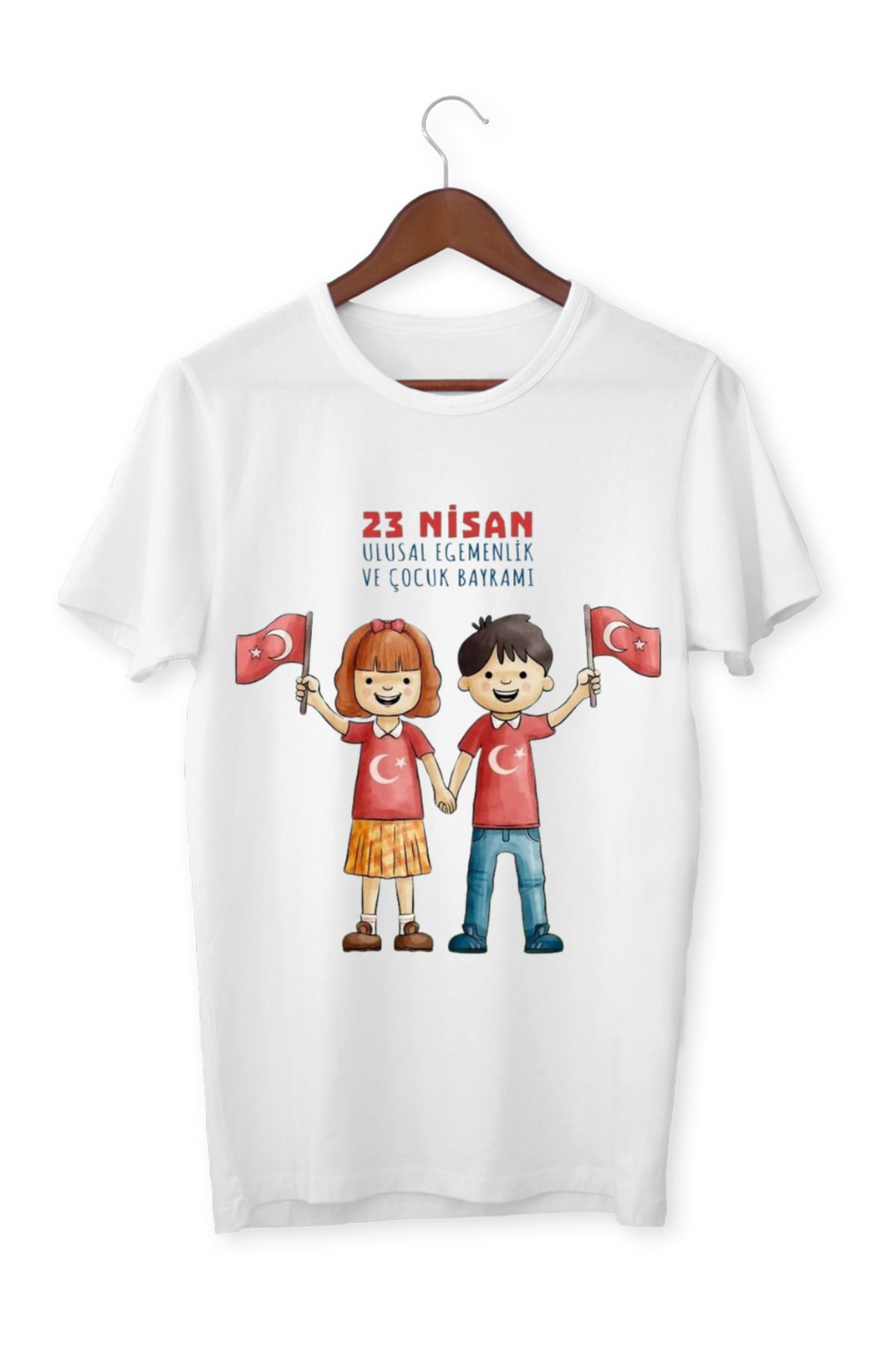 ALPŞAN TİCARET 23 Nisan Tişört 23 Nisan T-shirt Beyaz Çocuk Yetişkin Tişört Unisex T-shirt Çocuk Bayramı