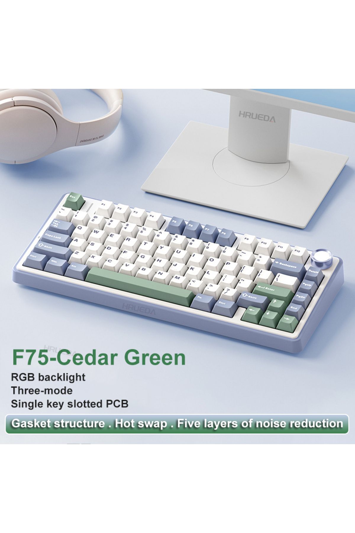HRUEDA-لوحة مفاتيح ميكانيكية للألعاب LEOBOG Reaper Axis 3mode Cedar Green AULA F75 2.4G لاسلكية/بلوتوث/سلكية 1
